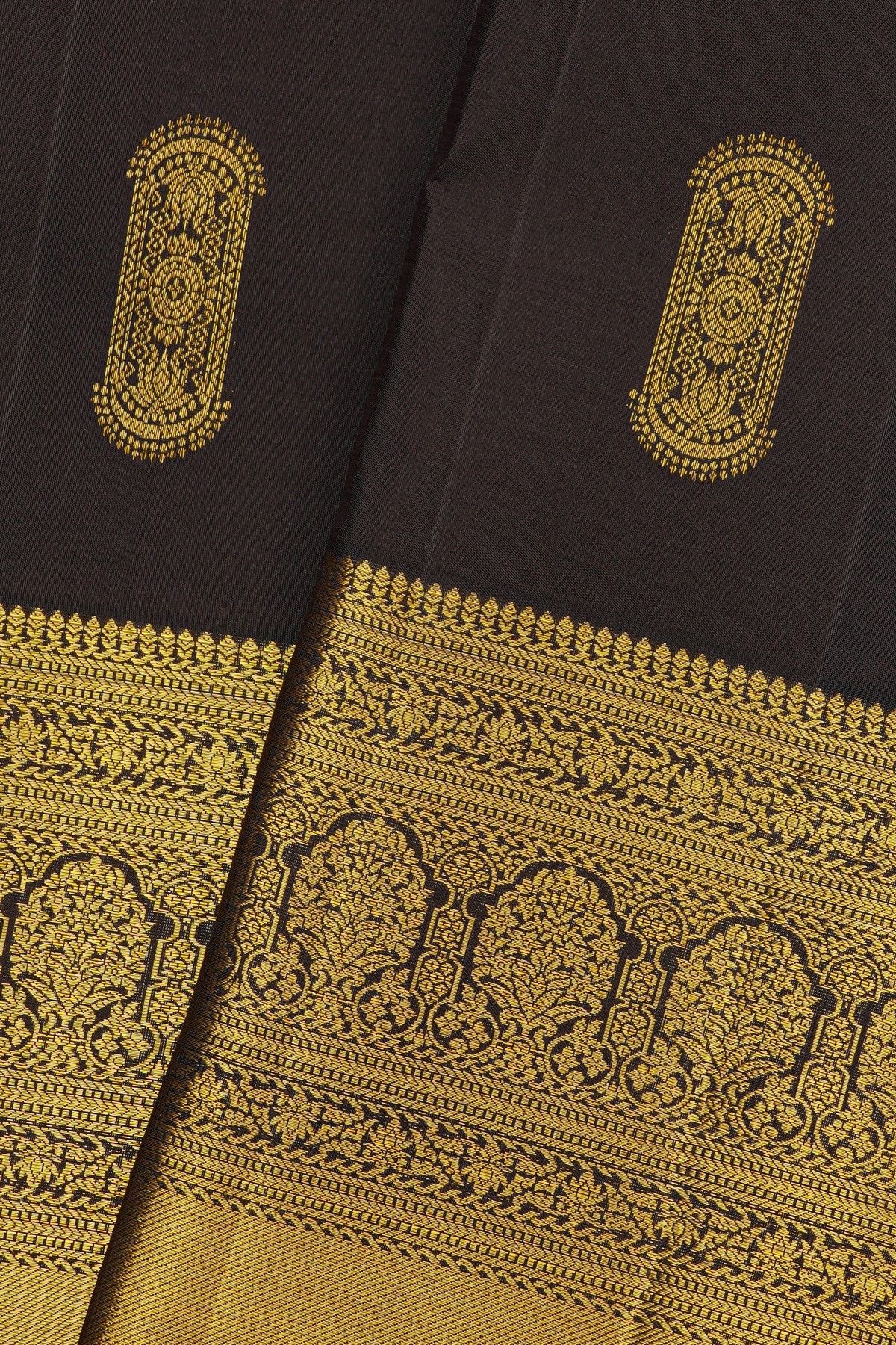 Kancheepuram Silk Black Saree With Florals And Buttis Body