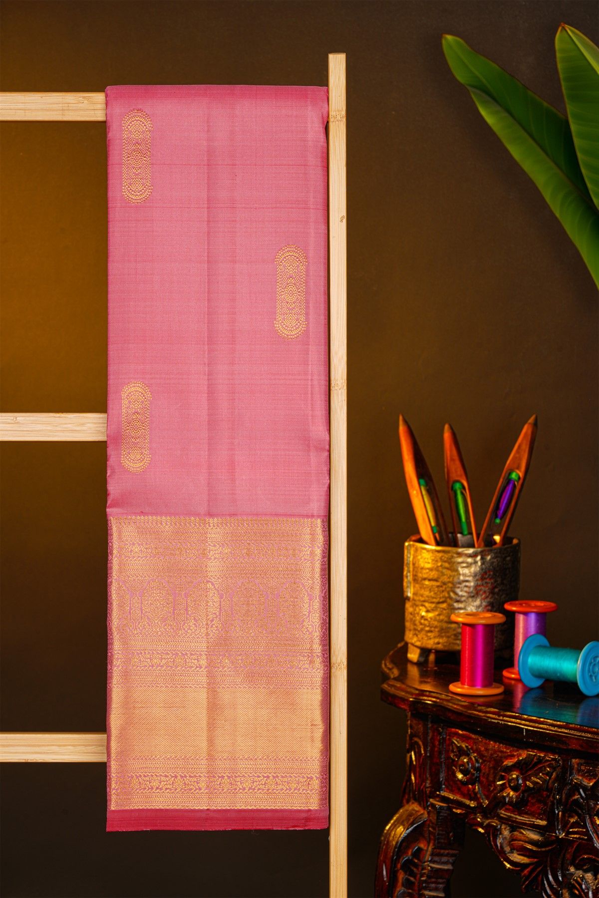 Kancheepuram Silk Baby Pink Saree With Florals And Buttis Body