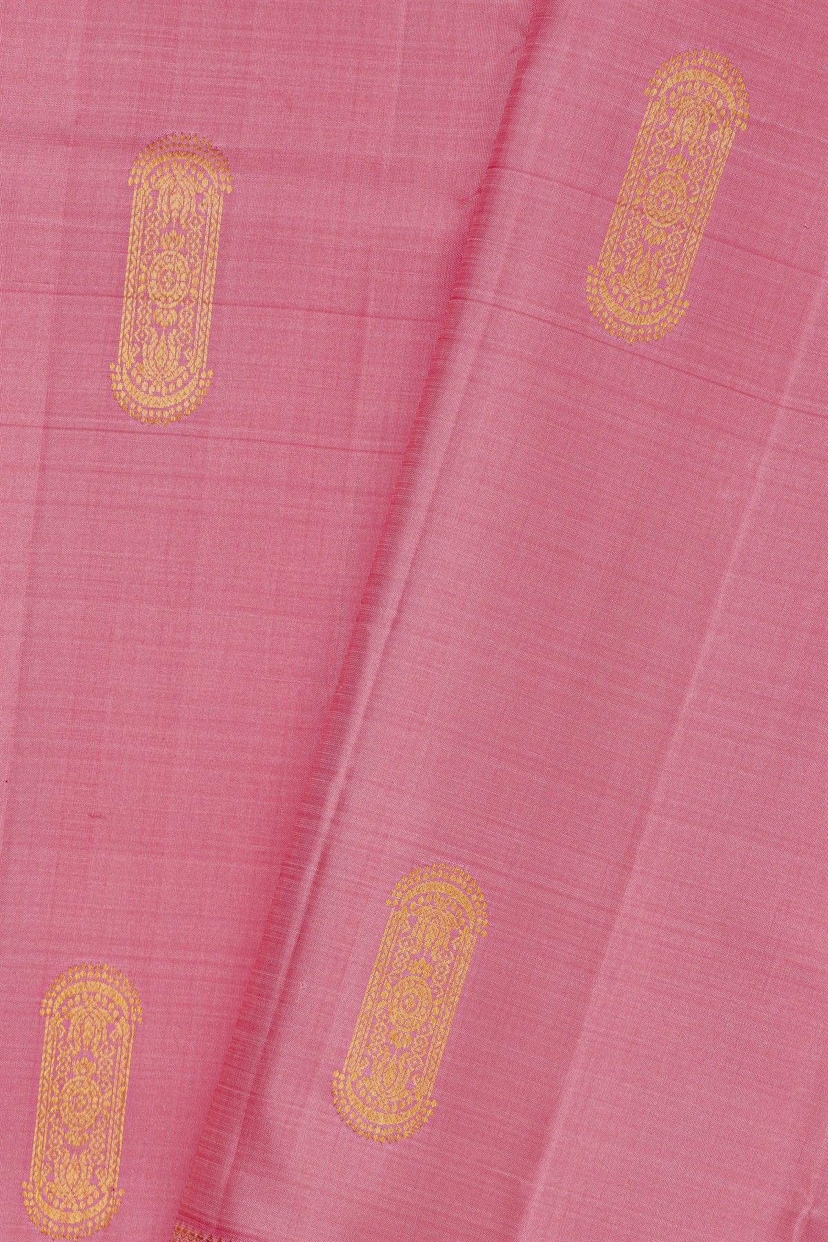 Kancheepuram Silk Baby Pink Saree With Florals And Buttis Body