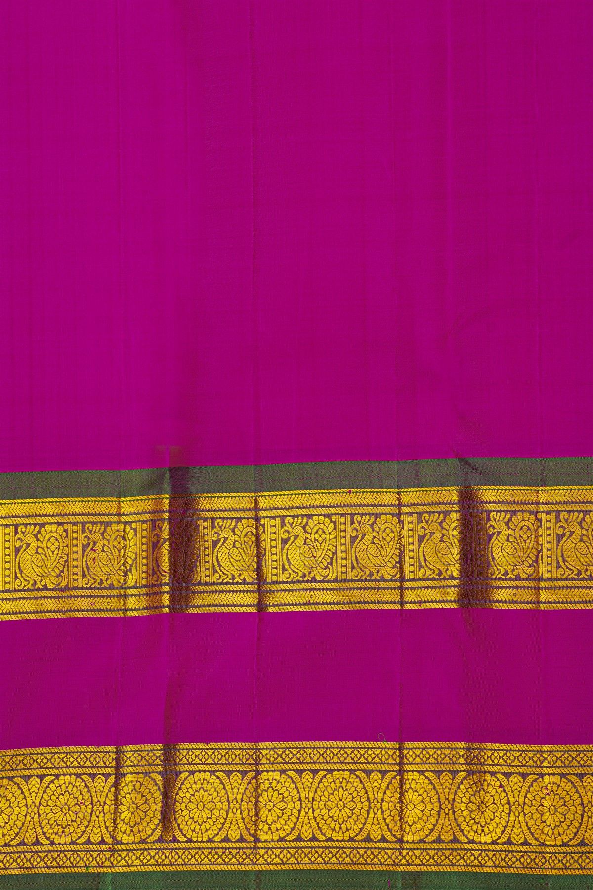 Kancheepuram Silk Orange Saree With Florals And Peacocks Buttis Gap Border