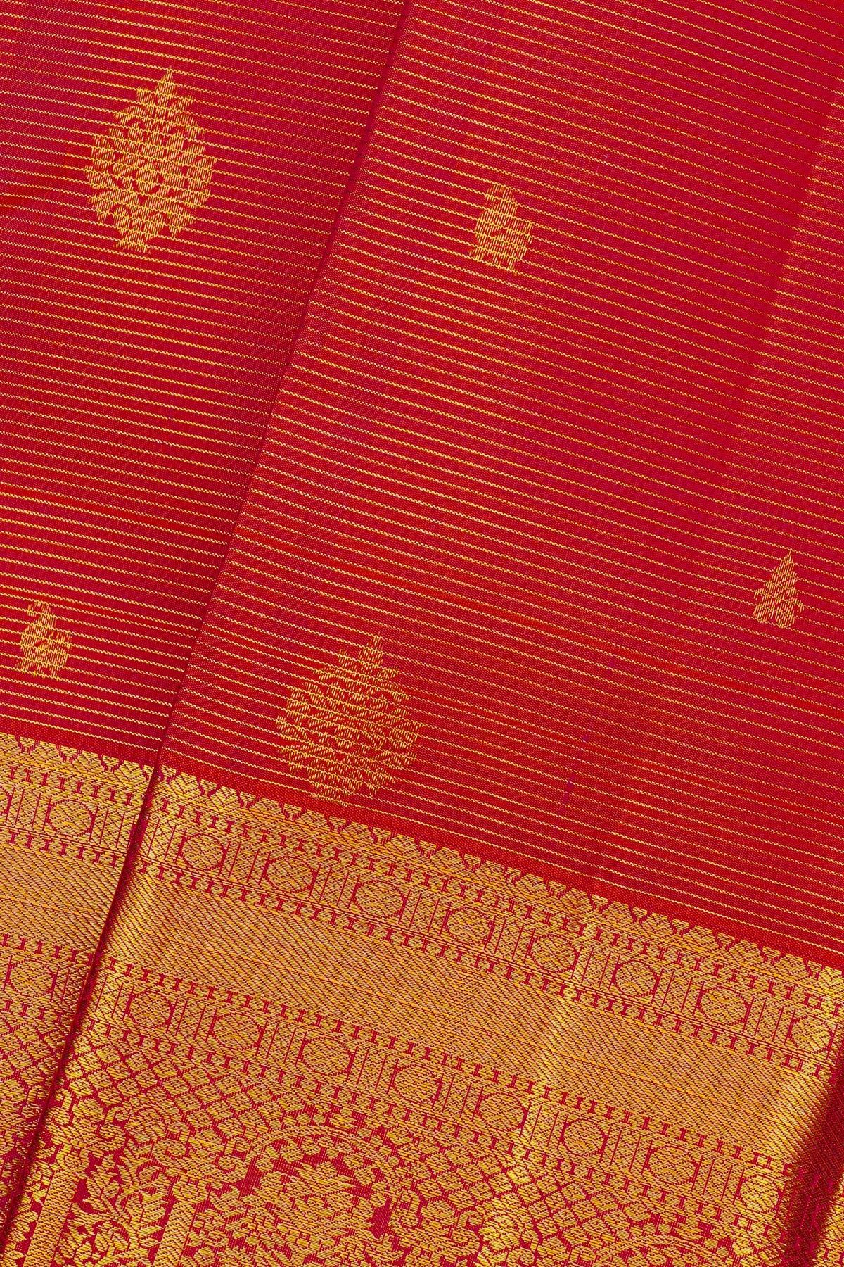 Kancheepuram Silk Red Saree With Florals And Leaves Border