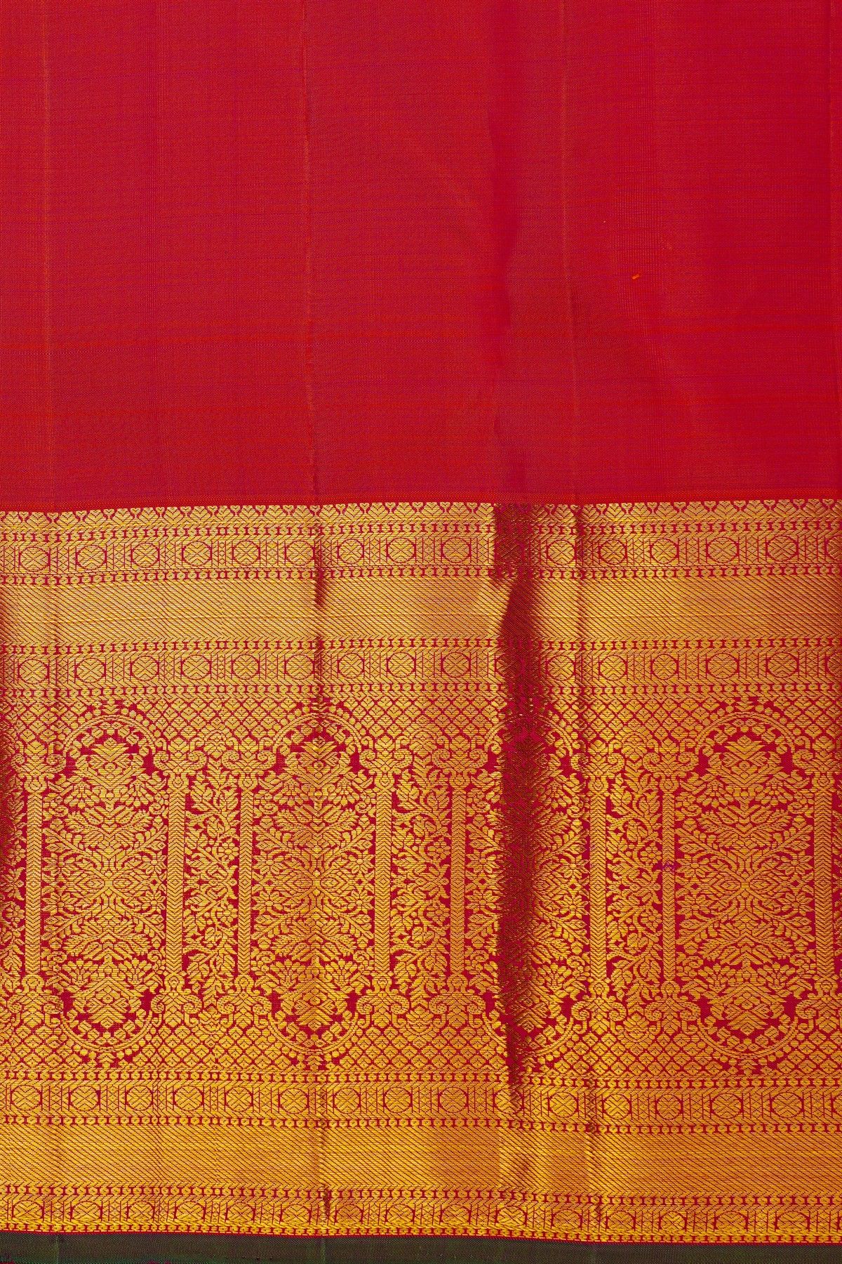 Kancheepuram Silk Red Saree With Florals And Leaves Border