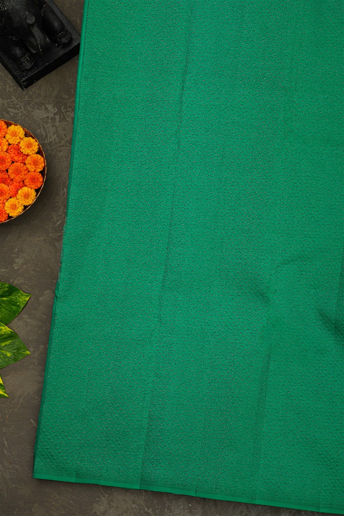 Kancheepuram Silk Leaf Green Saree With Florals And Leaves Body