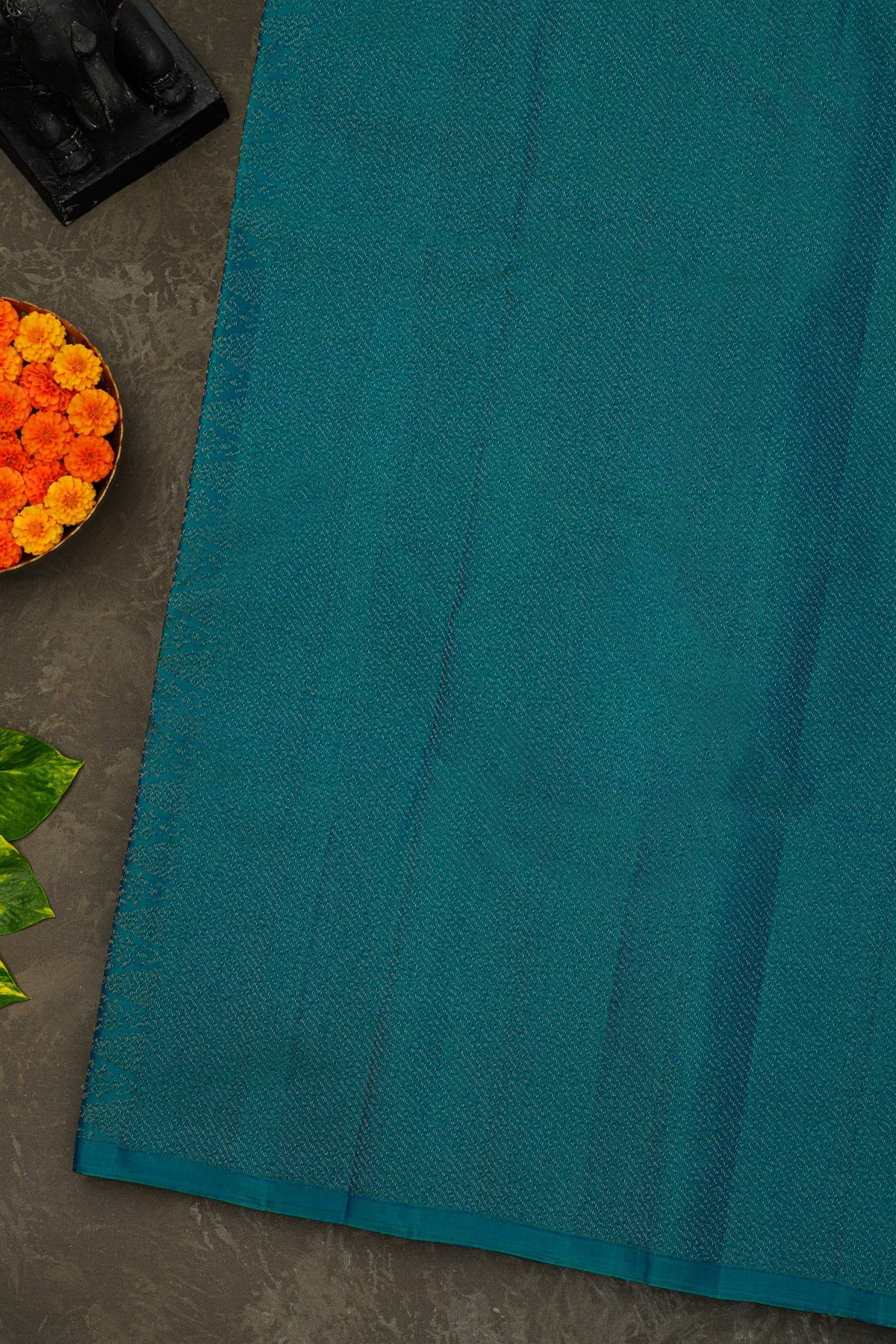 Kancheepuram Silk Peacock Blue Saree With Florals And Geometric Buttis Body