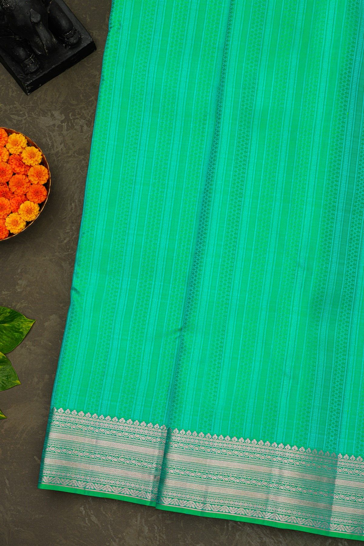 Kancheepuram Silk Mint Green Saree With Florals And Paisleys In Jaal Border