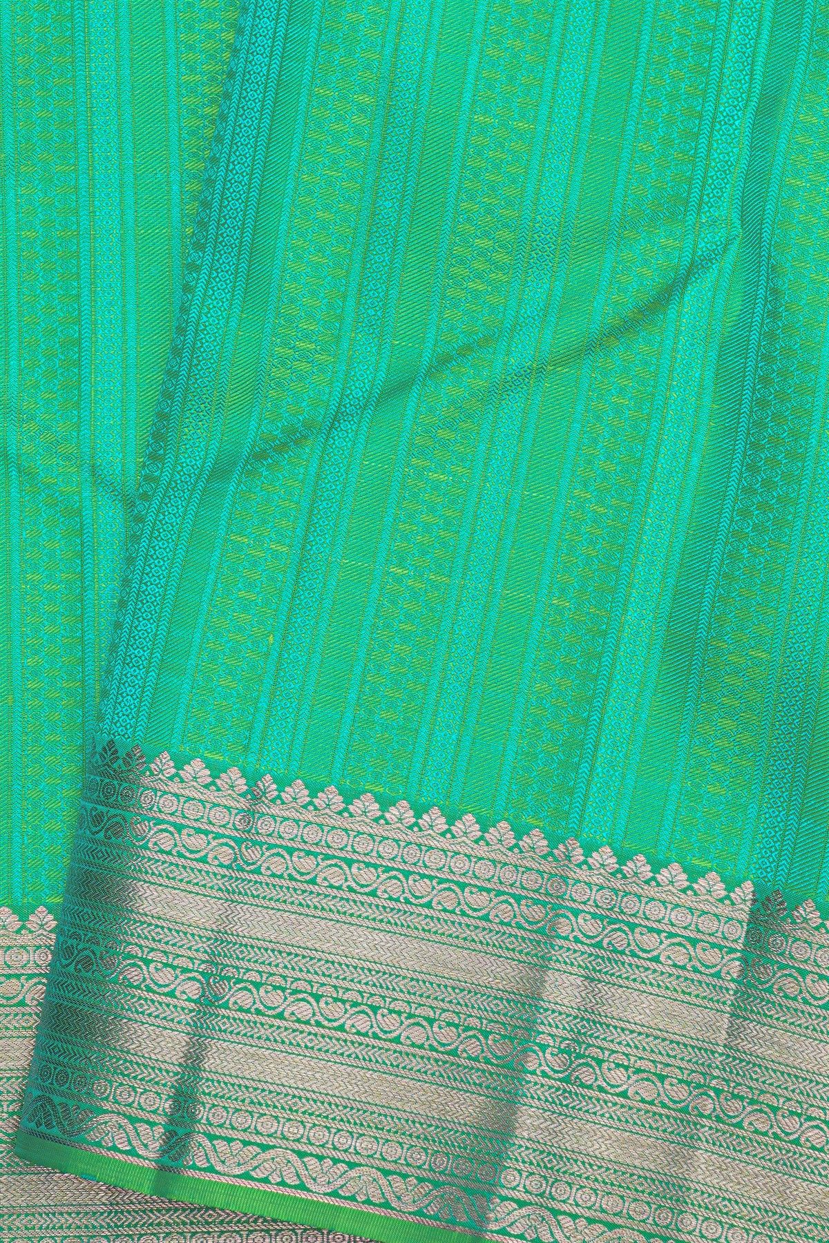 Kancheepuram Silk Mint Green Saree With Florals And Paisleys In Jaal Border