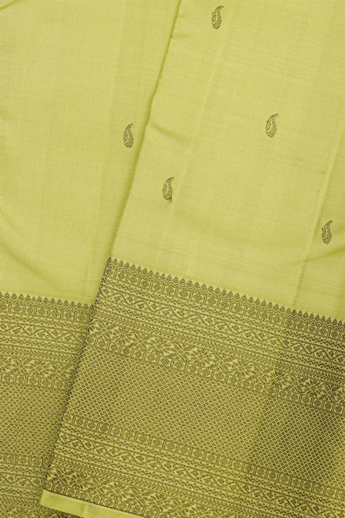 Kancheepuram Silk Lime Yellow Saree With Diamonds In Zari Border