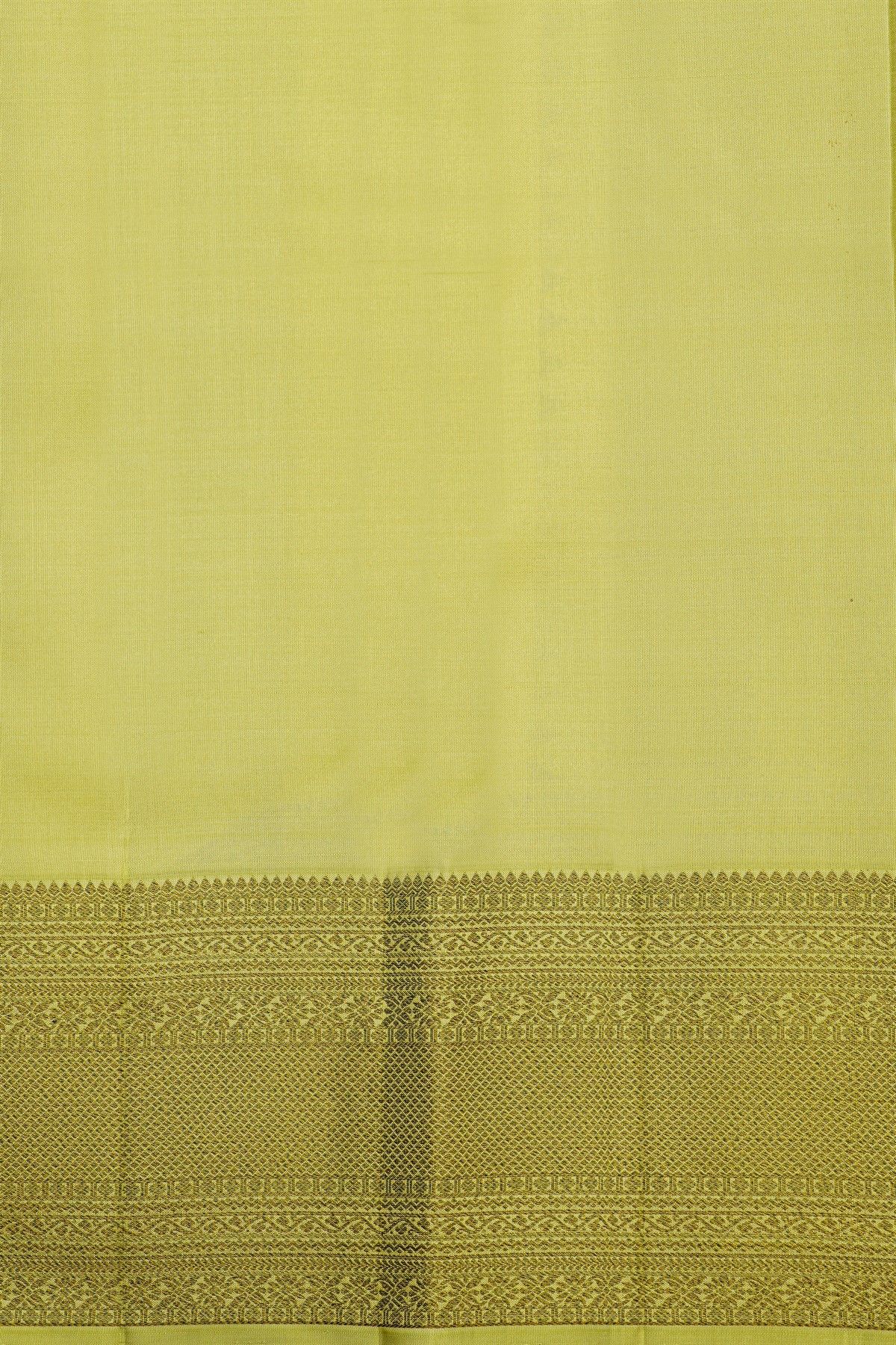 Kancheepuram Silk Lime Yellow Saree With Diamonds In Zari Border