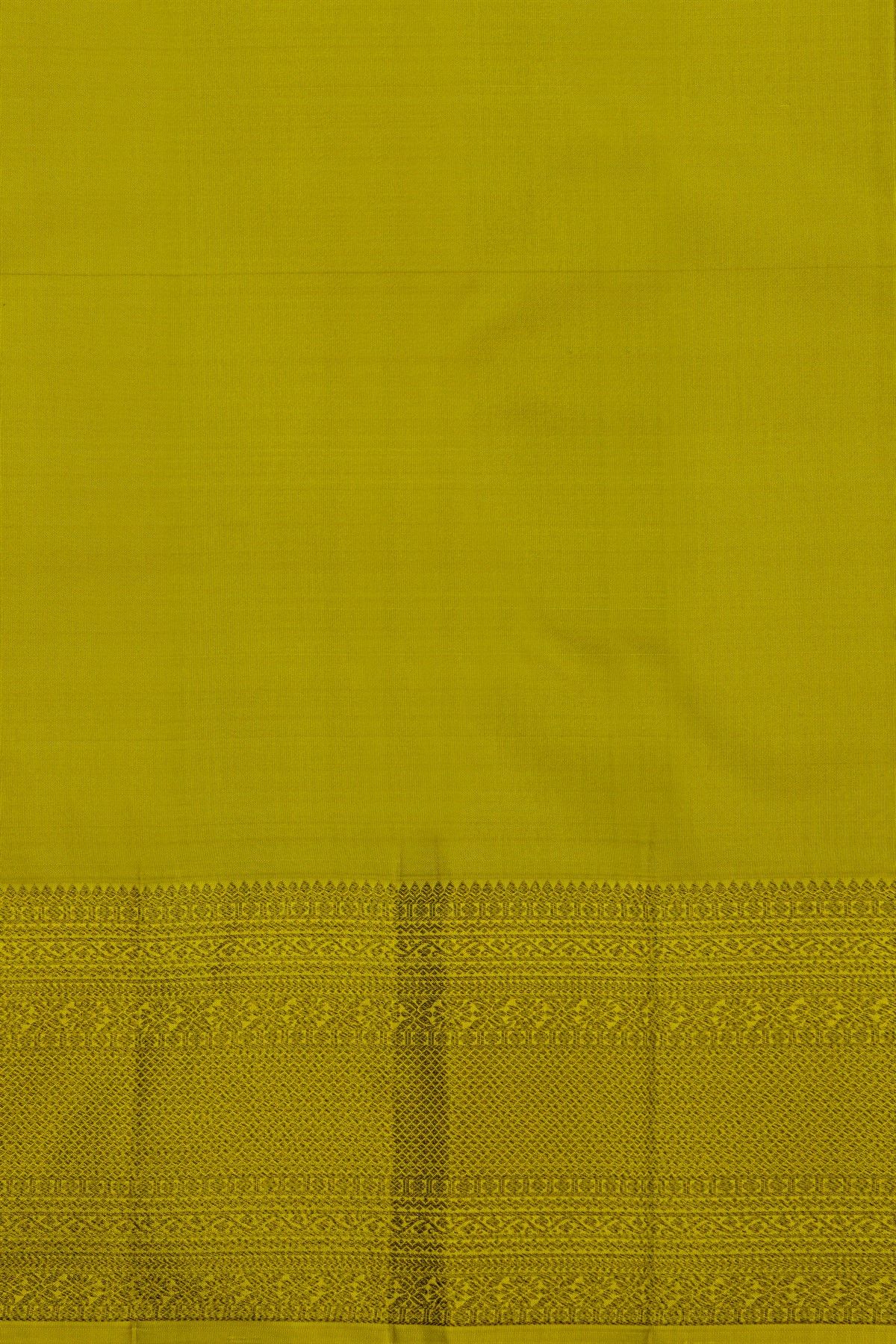 Kancheepuram Silk Leaf Green Saree With Paisley Buttis Body