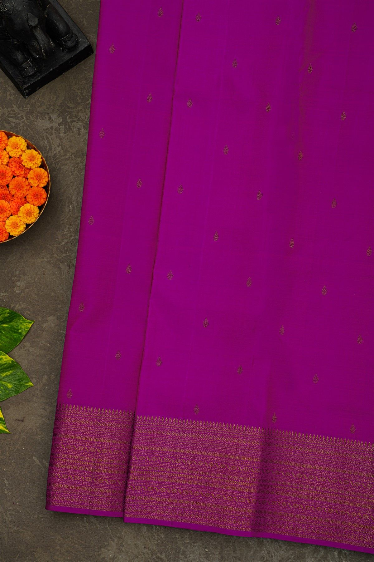 Kancheepuram Silk Purple Saree With Florals And Buttis Body