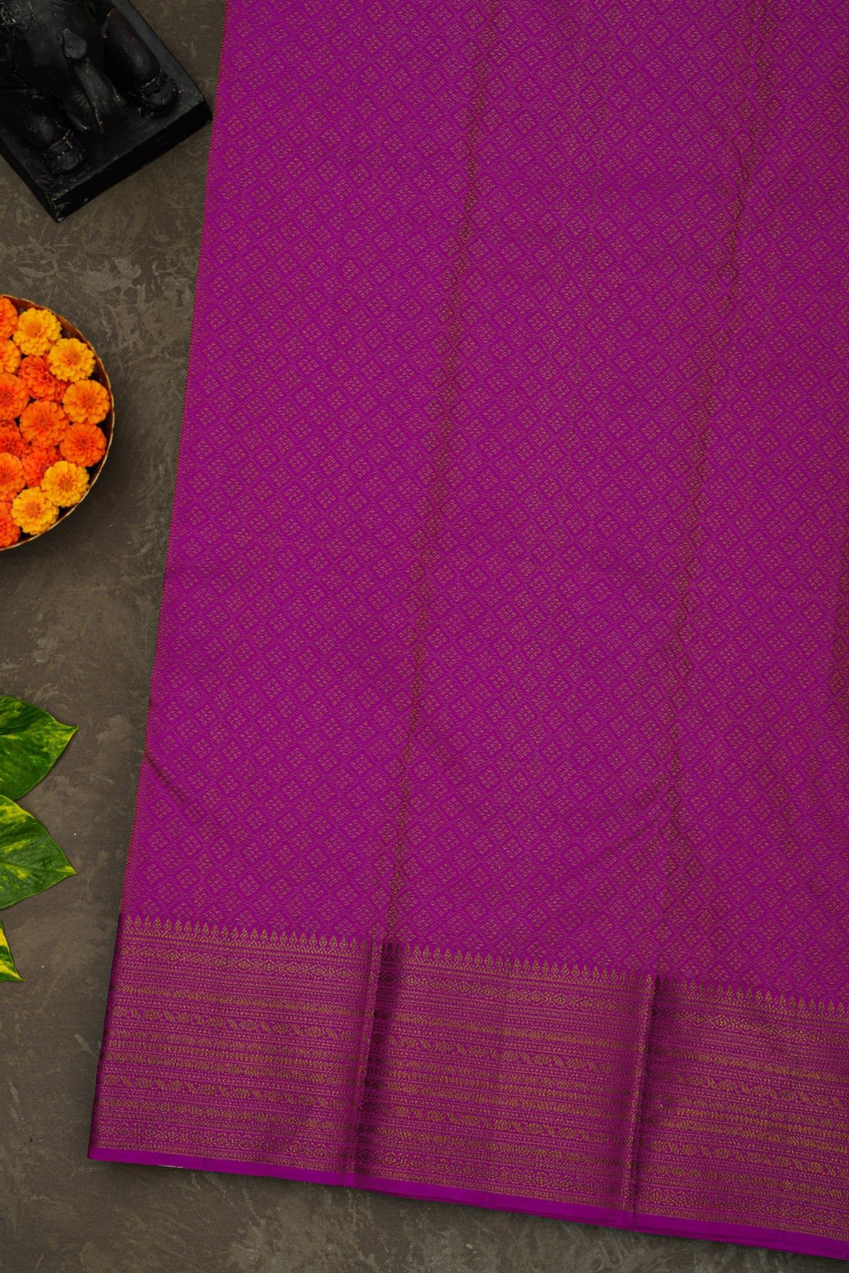 Kancheepuram Silk Purple Saree With Florals And Buttis Body