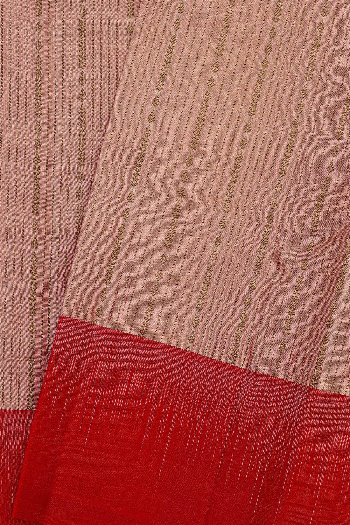Kancheepuram Silk Peach Pink Saree With Zari Lines And Florals Body