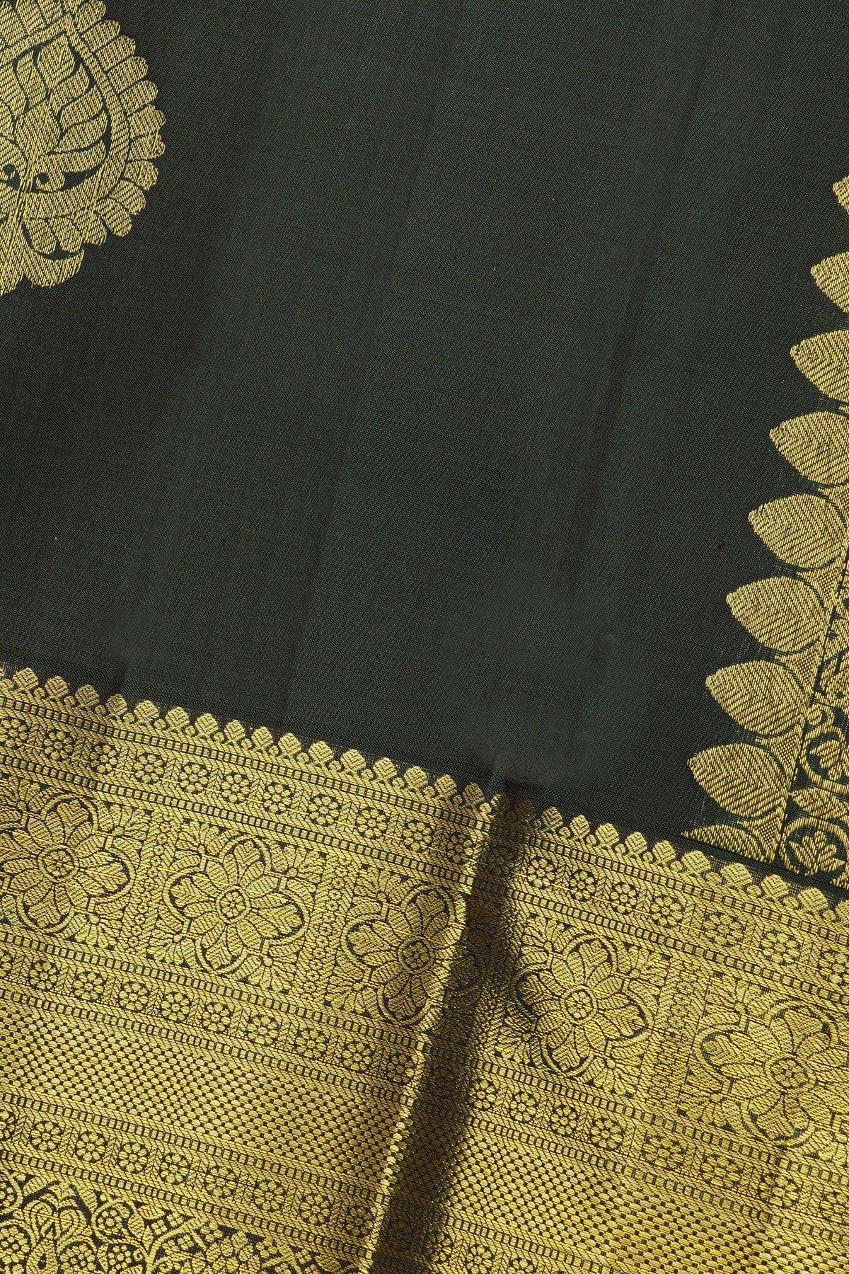 Kancheepuram Silk Bottle Green Saree With Florals And Buttis Body
