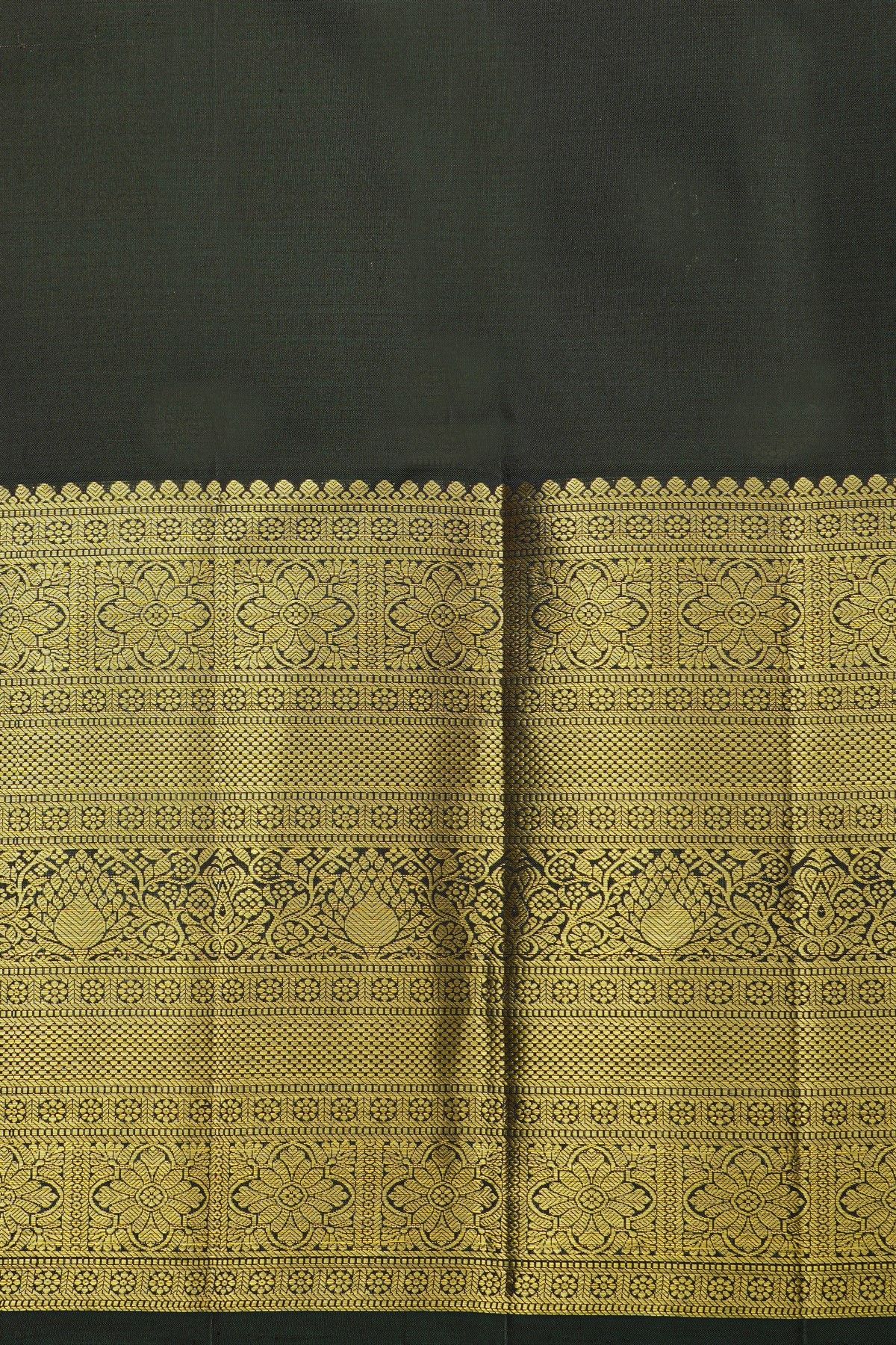 Kancheepuram Silk Bottle Green Saree With Florals And Buttis Body