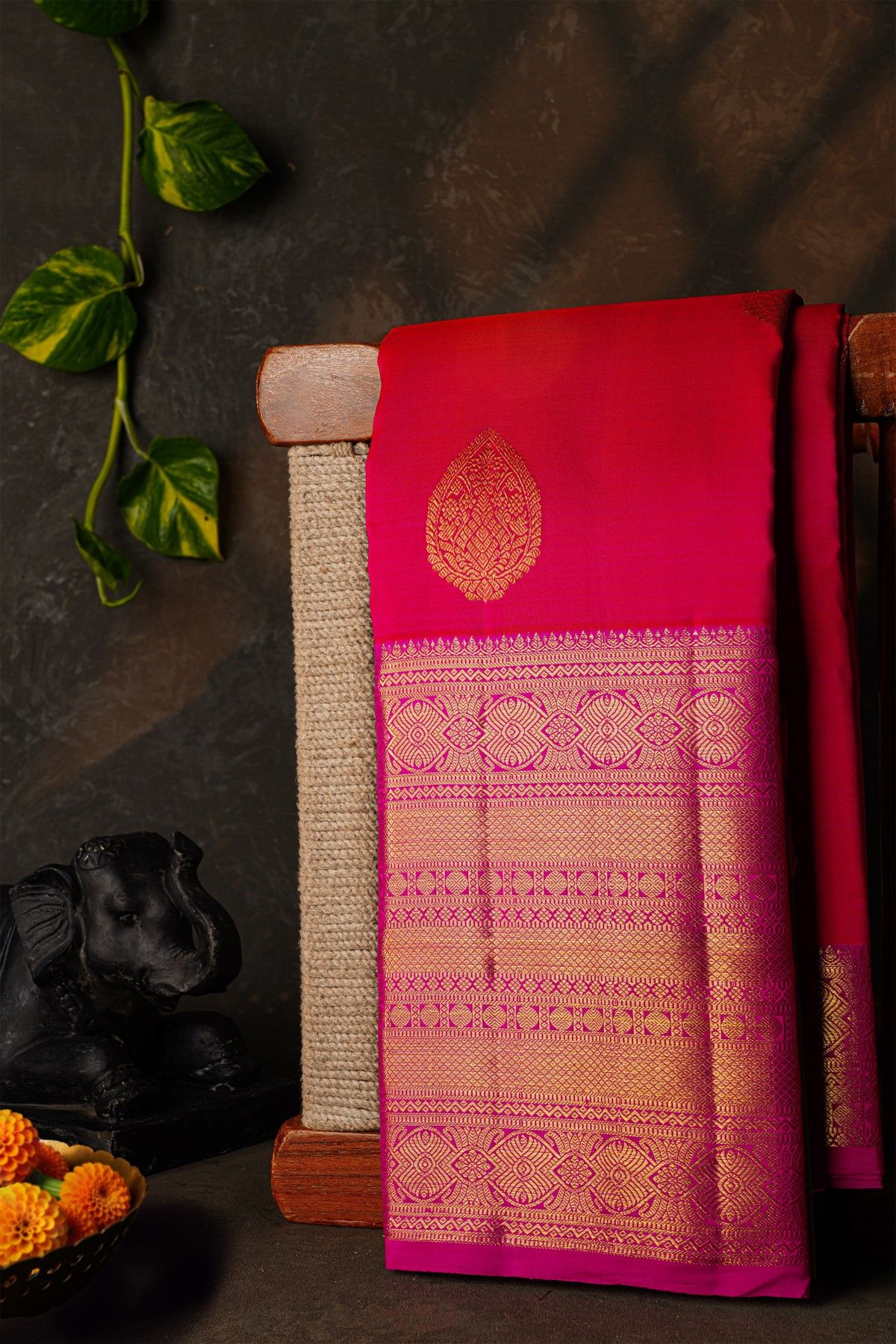 Kancheepuram Silk Red Saree With Florals And Buttis Body