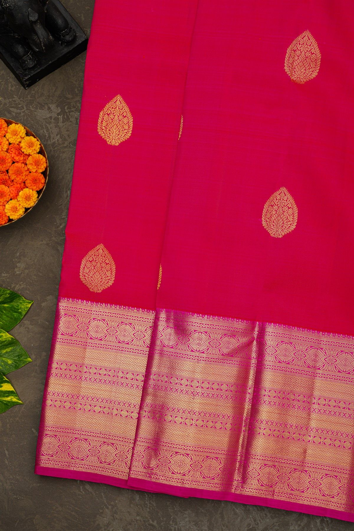 Kancheepuram Silk Red Saree With Florals And Buttis Body