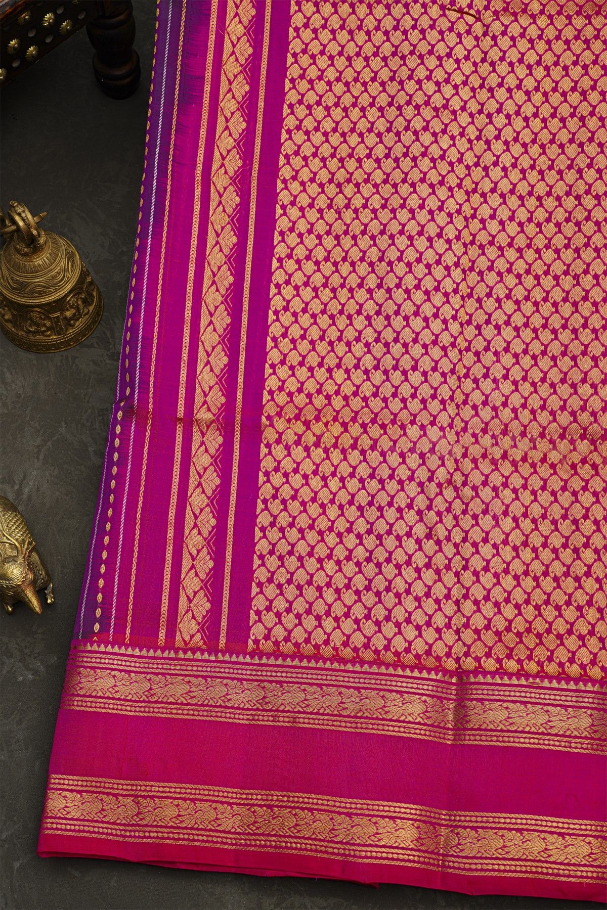 Venkatagiri Silk Violet Saree With Peacock Motif And Gap Border
