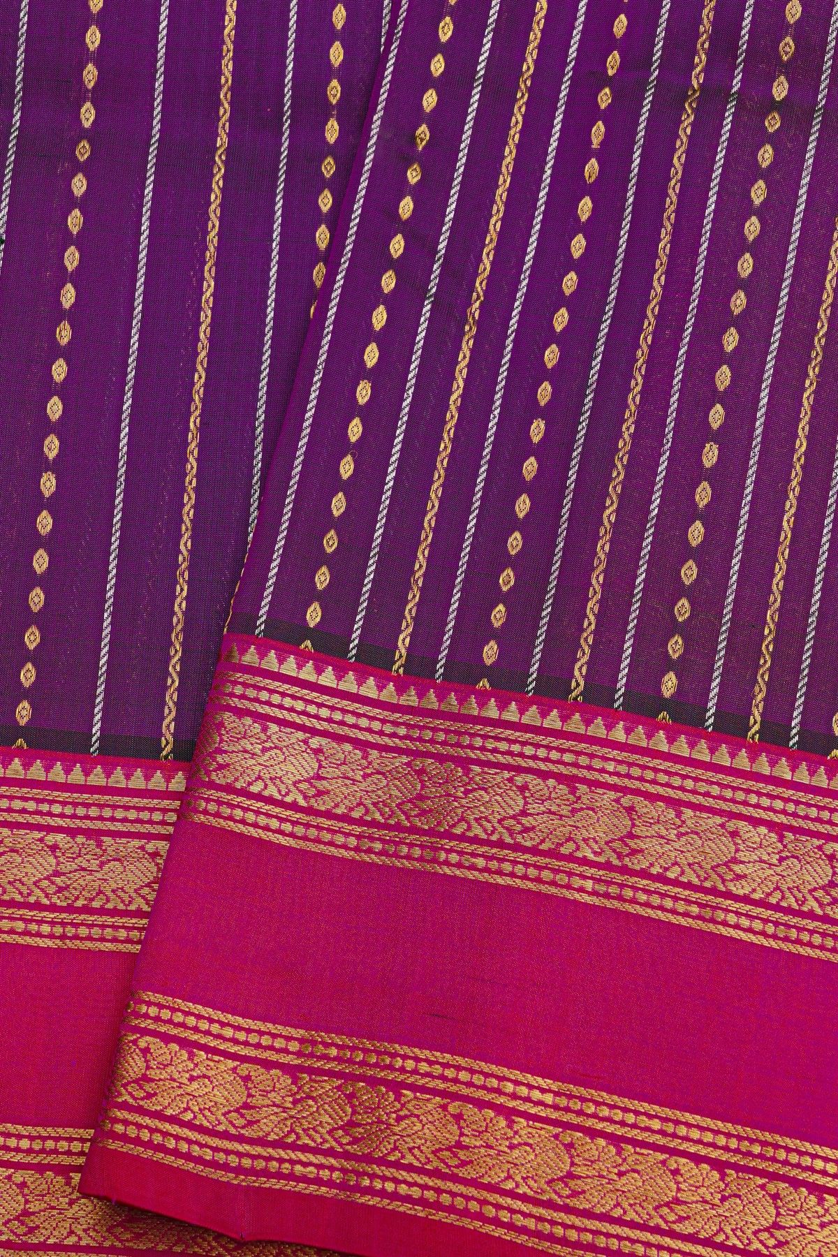 Venkatagiri Silk Violet Saree With Peacock Motif And Gap Border