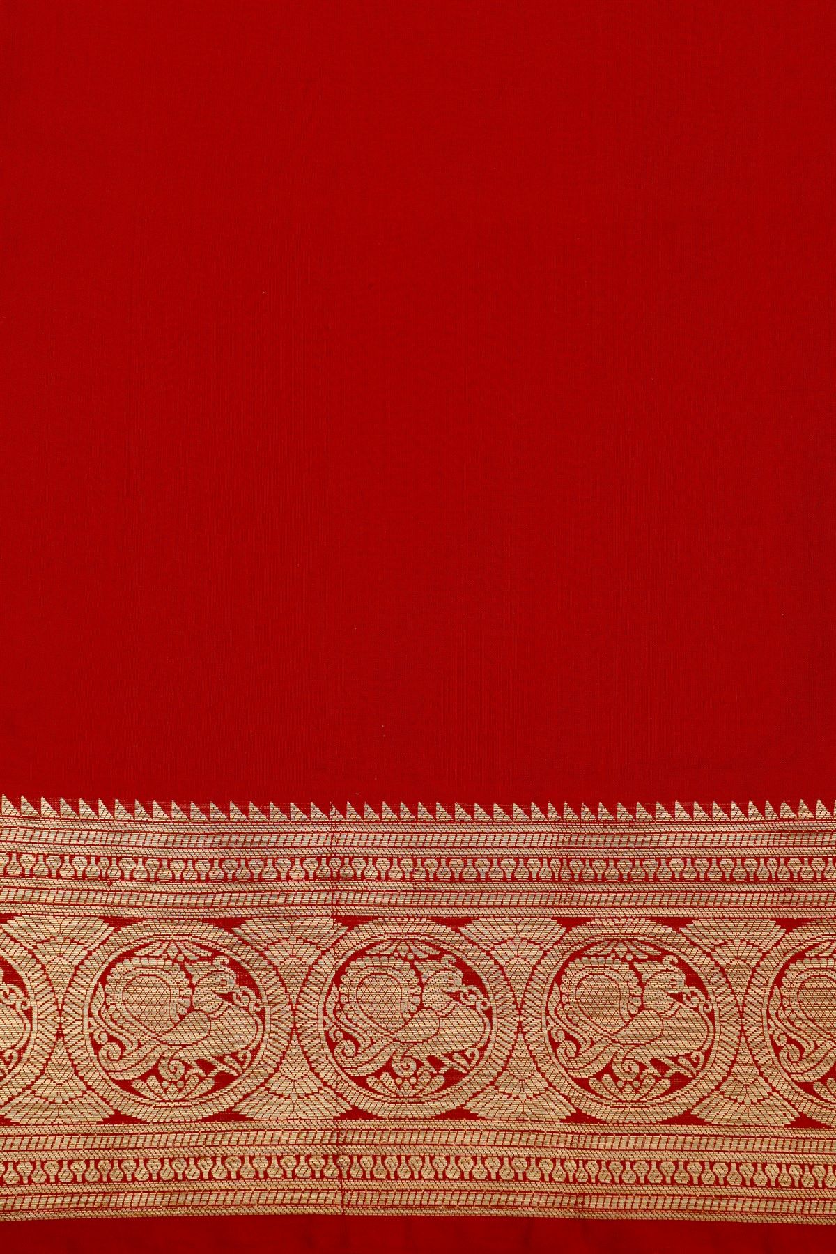 Venkatagiri Silk Red Saree With Florals And Peacocks Border