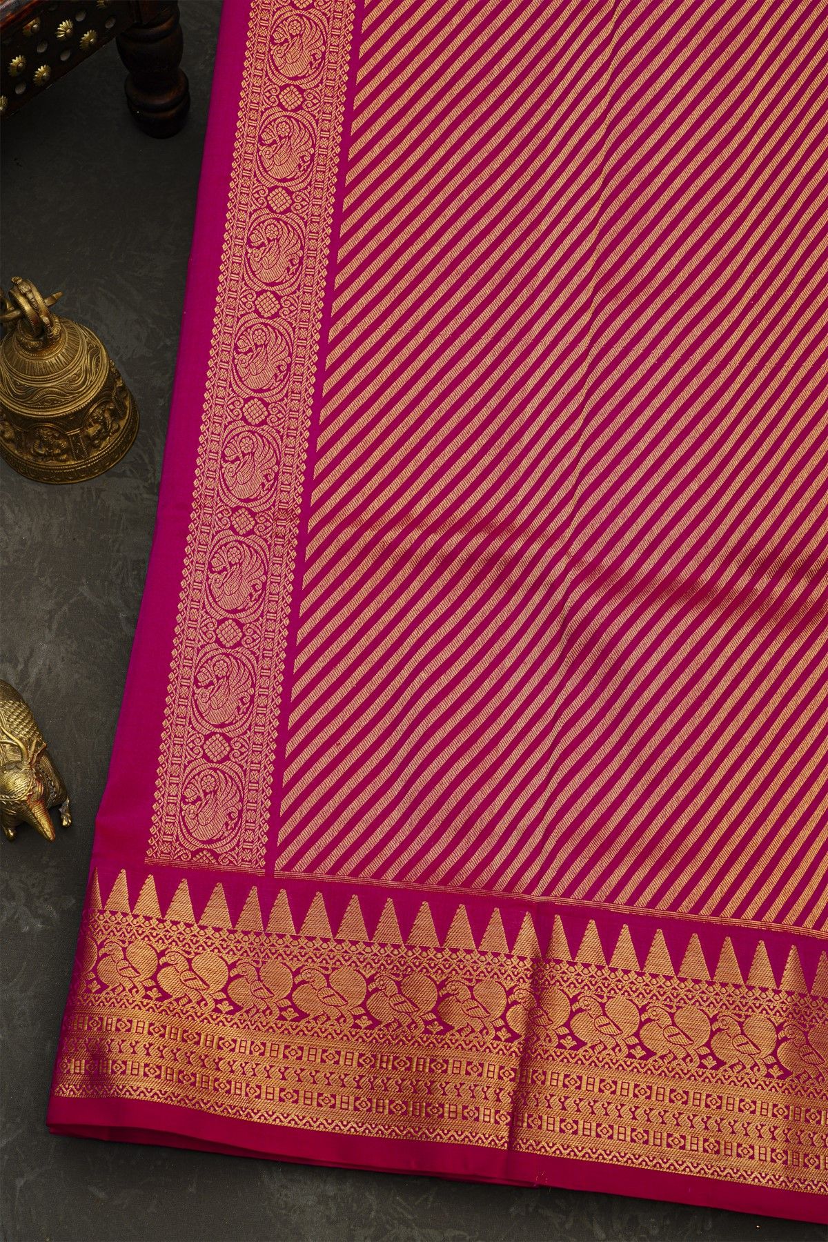 Venkatagiri Silk Rani Pink Saree With Florals And Peacocks Border