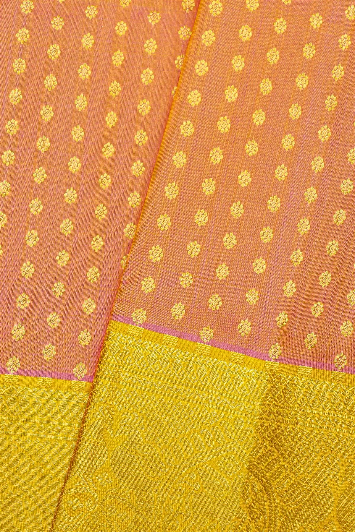 Venkatagiri Silk Peach Orange Saree With Bird And Animal Motif Border