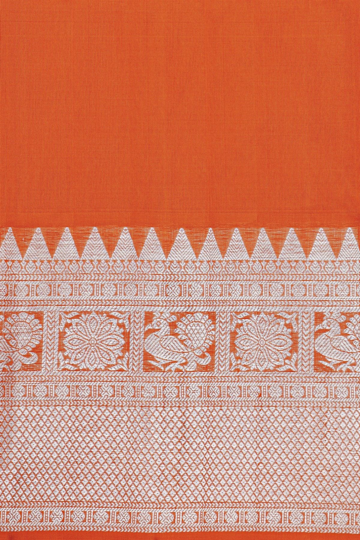 Venkatagiri Silk Orange Saree With Zari Lines And Buttis
