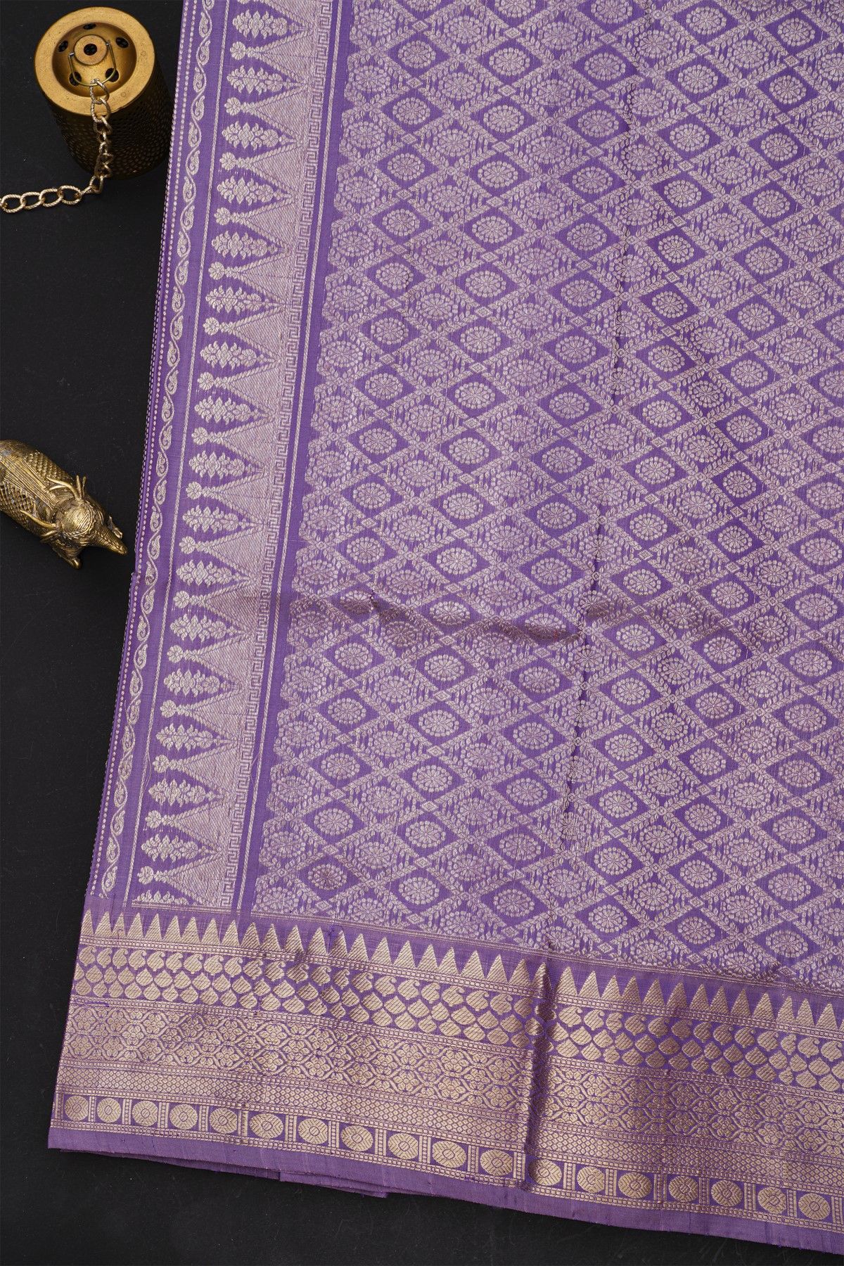 Venkatagiri Silk Purple Saree With Florals And Paisleys Border