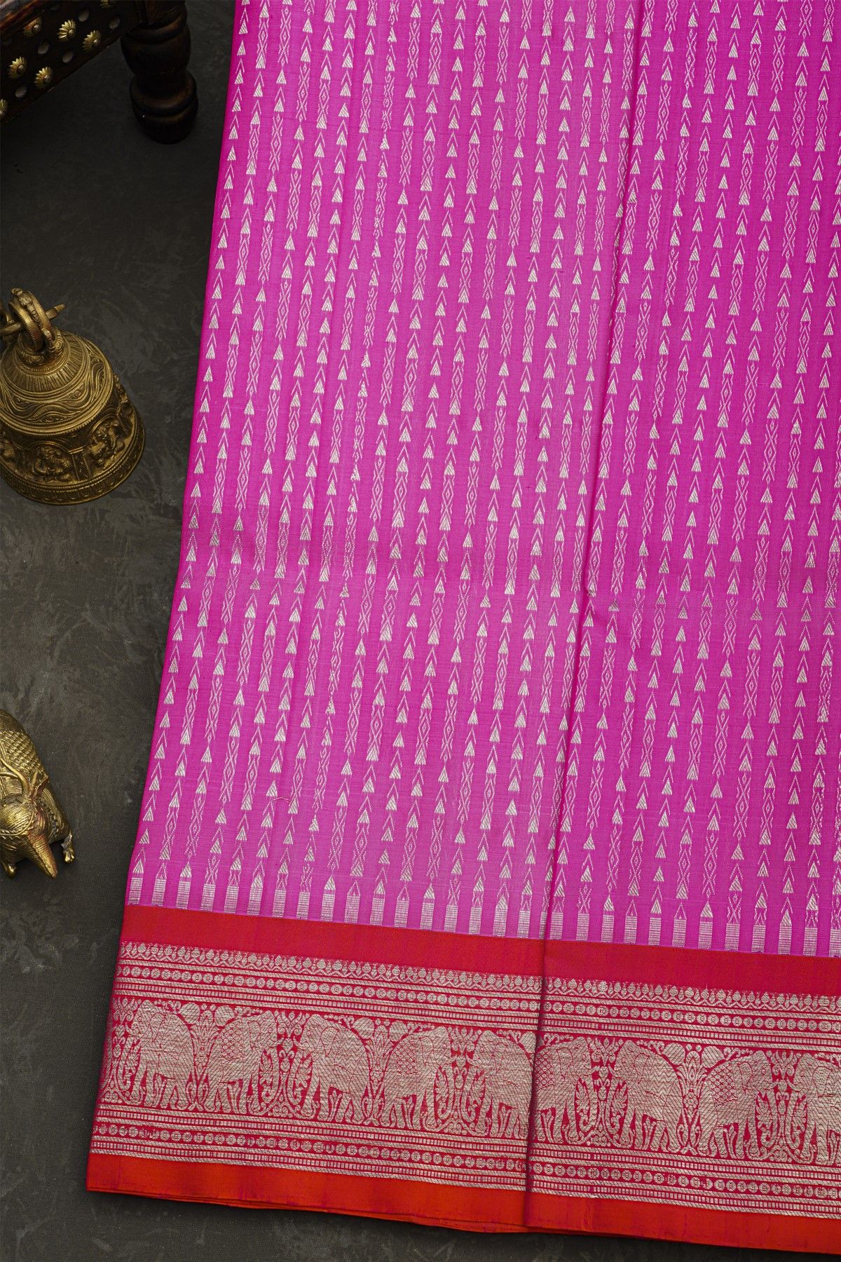 Venkatagiri Silk Rani Pink Saree With Florals And Elephants Border