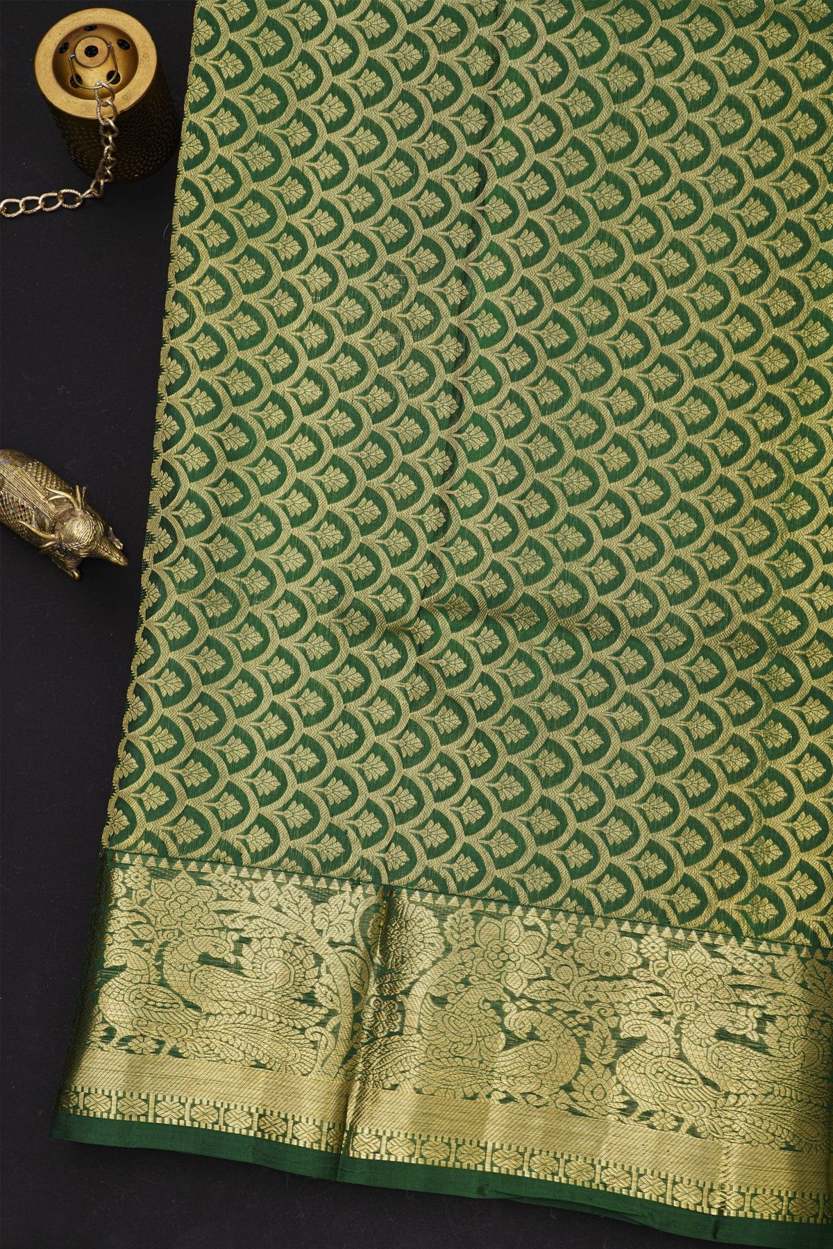 Venkatagiri Silk Sage Green Saree With Florals And Buttis Body