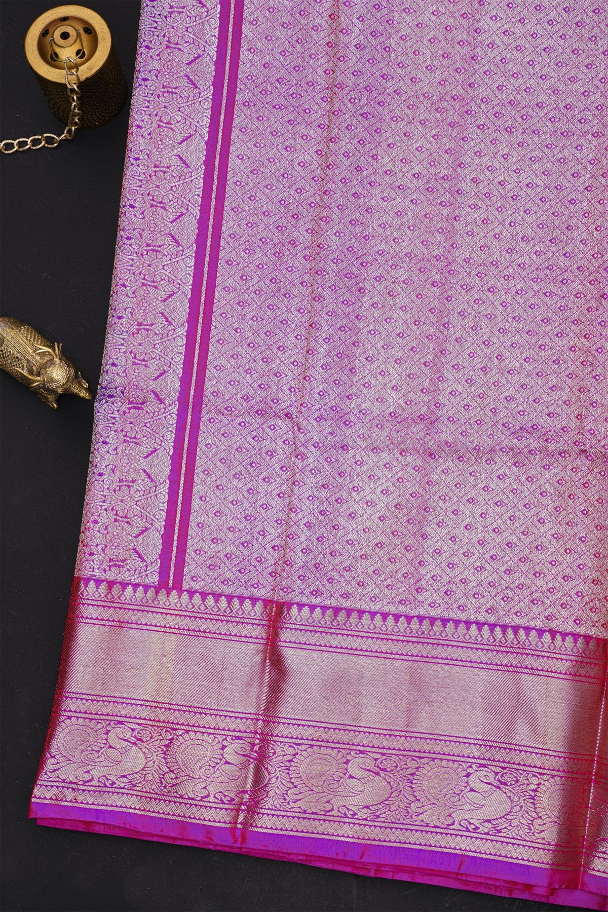 Venkatagiri Silk Violet Saree With Florals And Buttis Body
