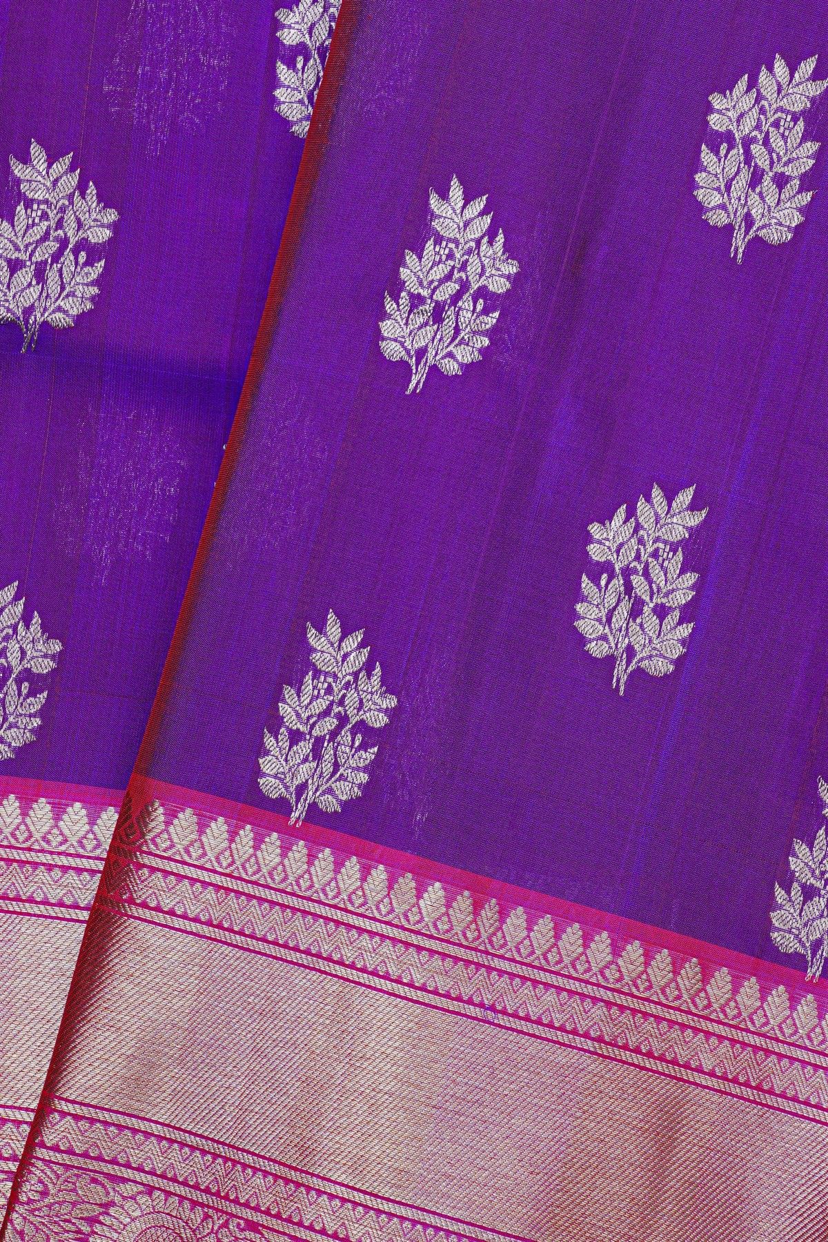 Venkatagiri Silk Violet Saree With Florals And Buttis Body