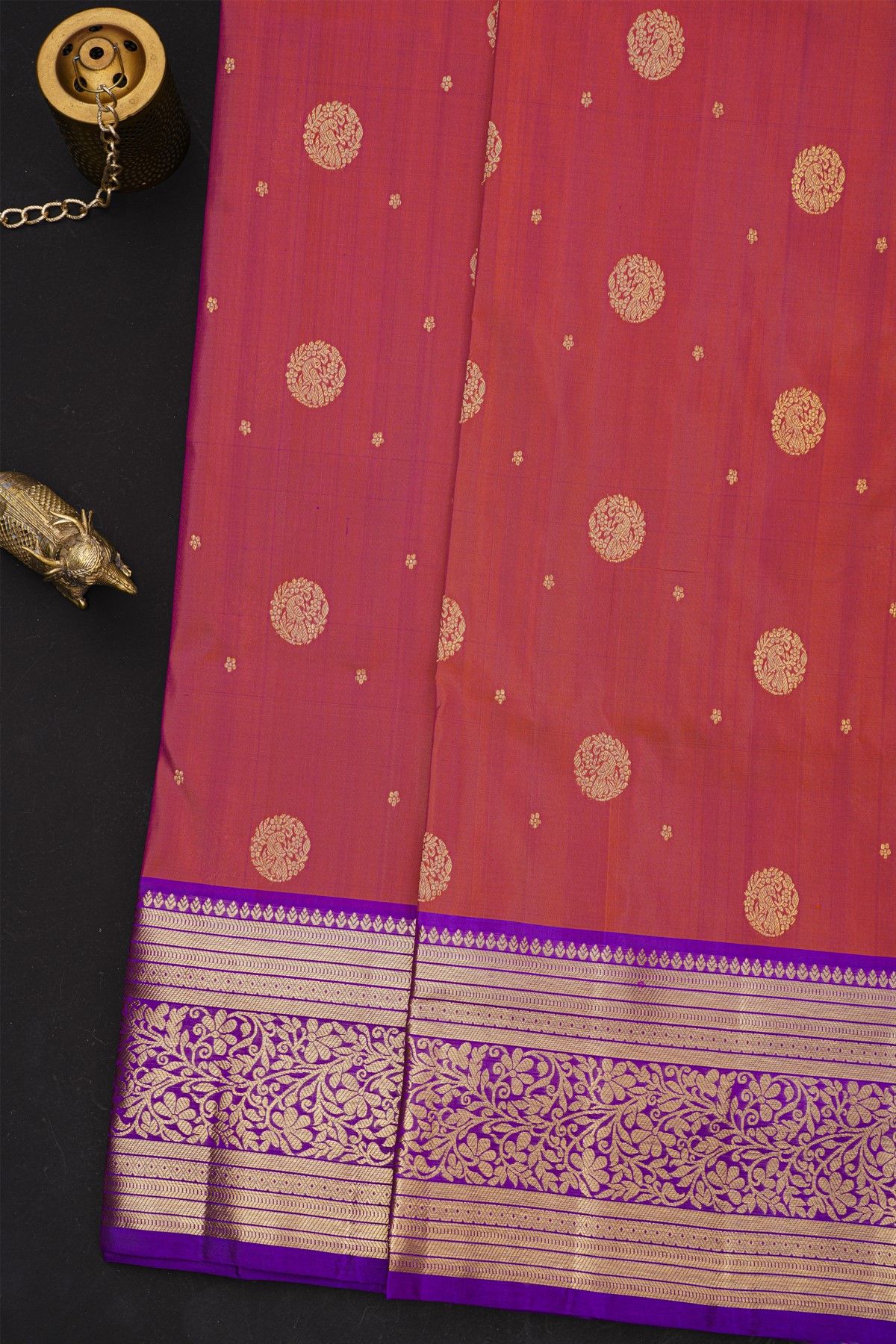 Venkatagiri Silk Red Saree With Florals And Leaves Jaal Border
