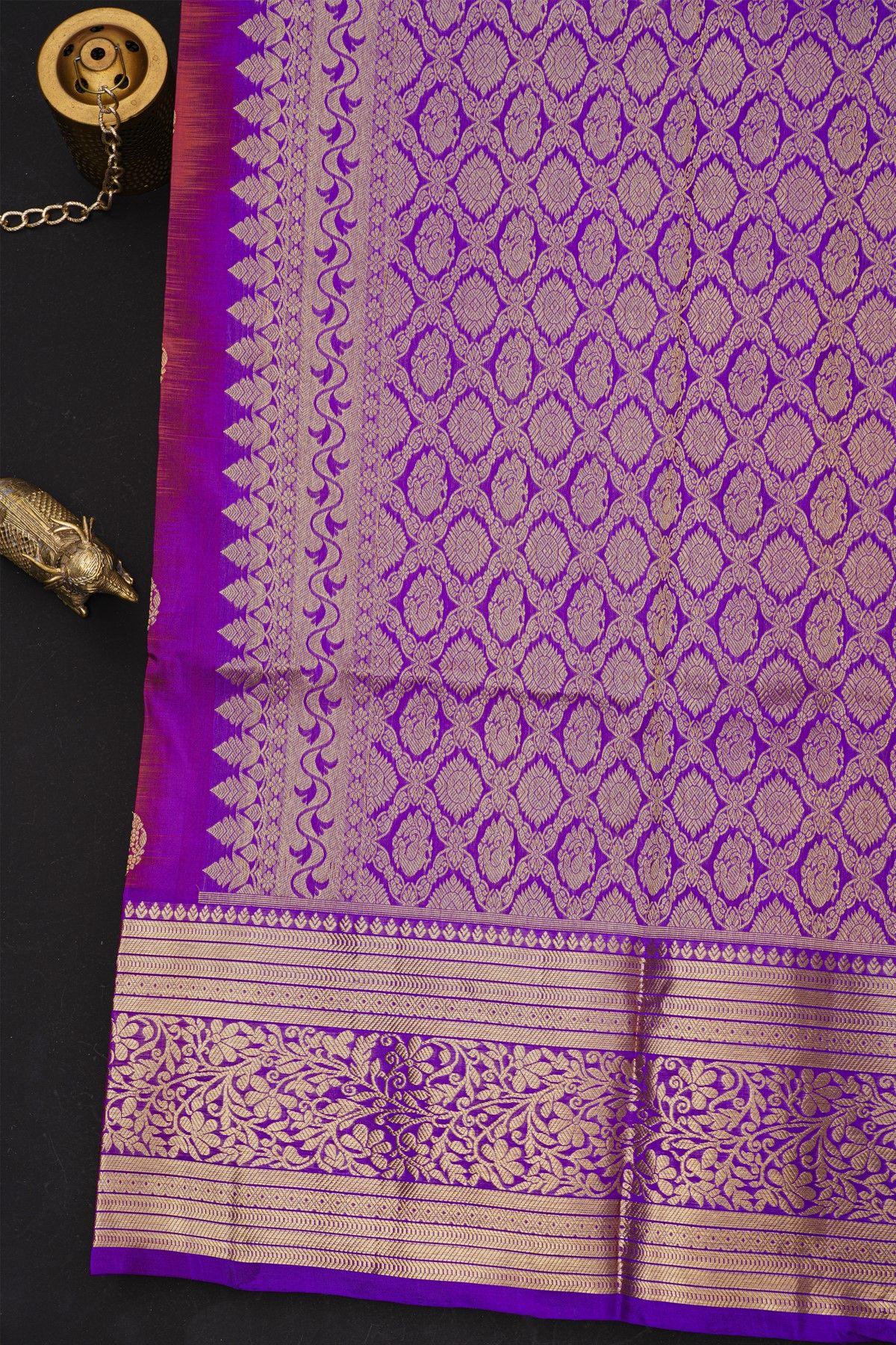 Venkatagiri Silk Red Saree With Florals And Leaves Jaal Border