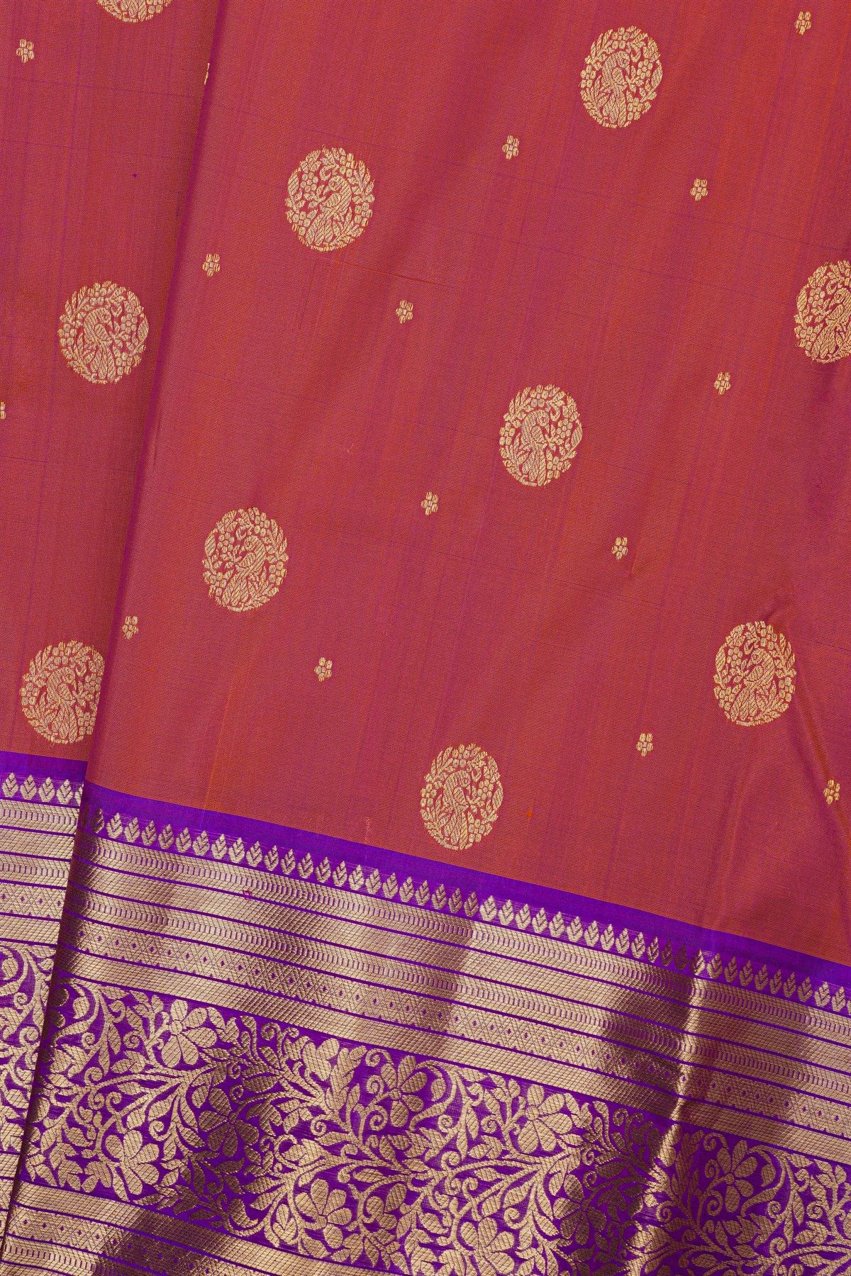 Venkatagiri Silk Red Saree With Florals And Leaves Jaal Border