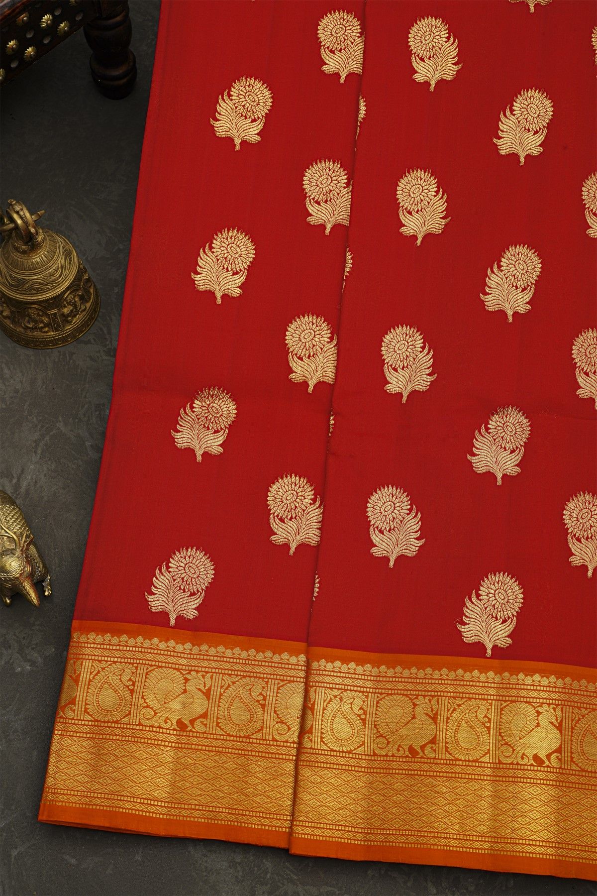 Venkatagiri Silk Red Saree With Florals And Buttis Body
