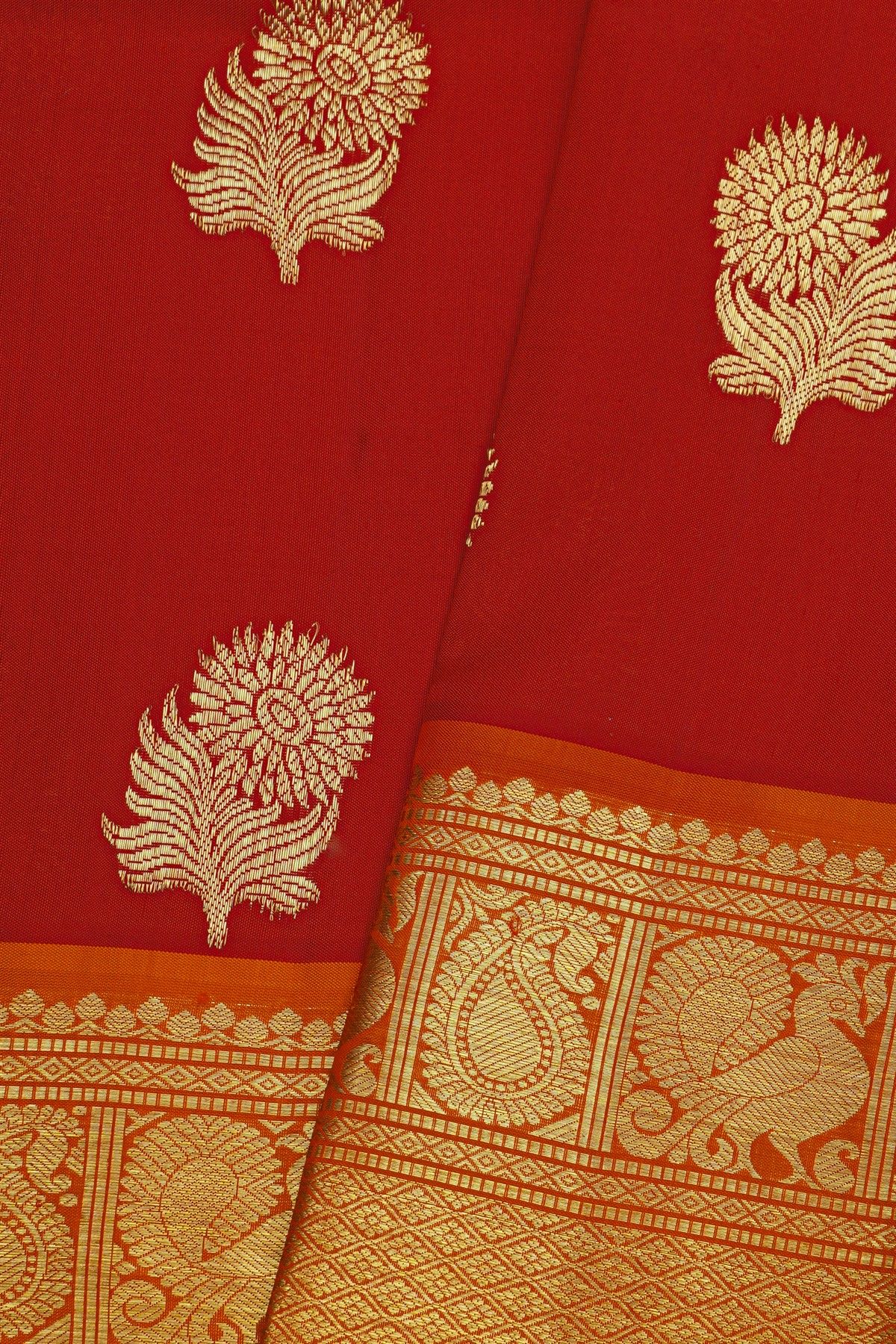 Venkatagiri Silk Red Saree With Florals And Buttis Body