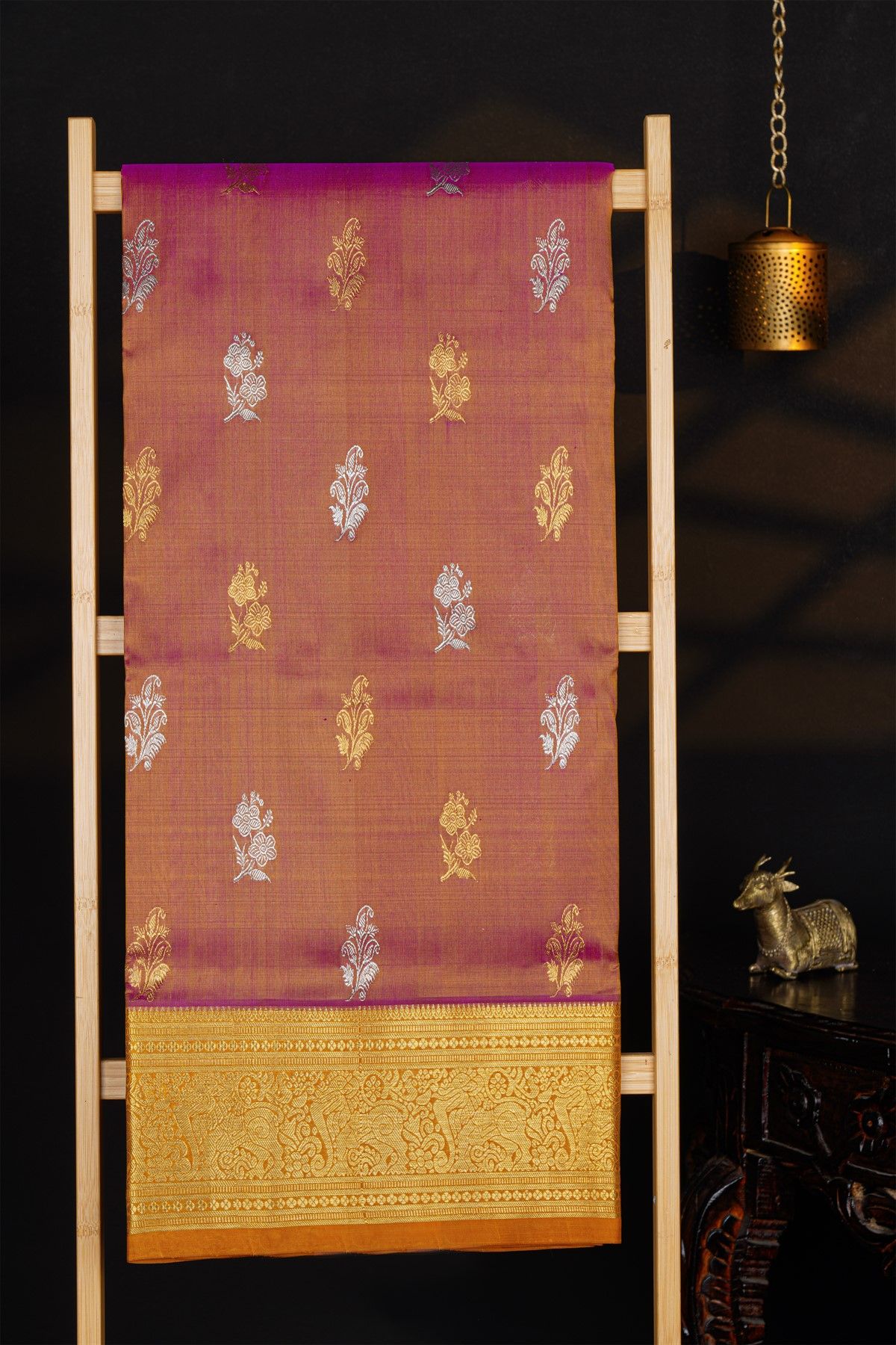 Venkatagiri Silk Mauve Pink And Orange Saree With Florals And Leaves Yallis Border