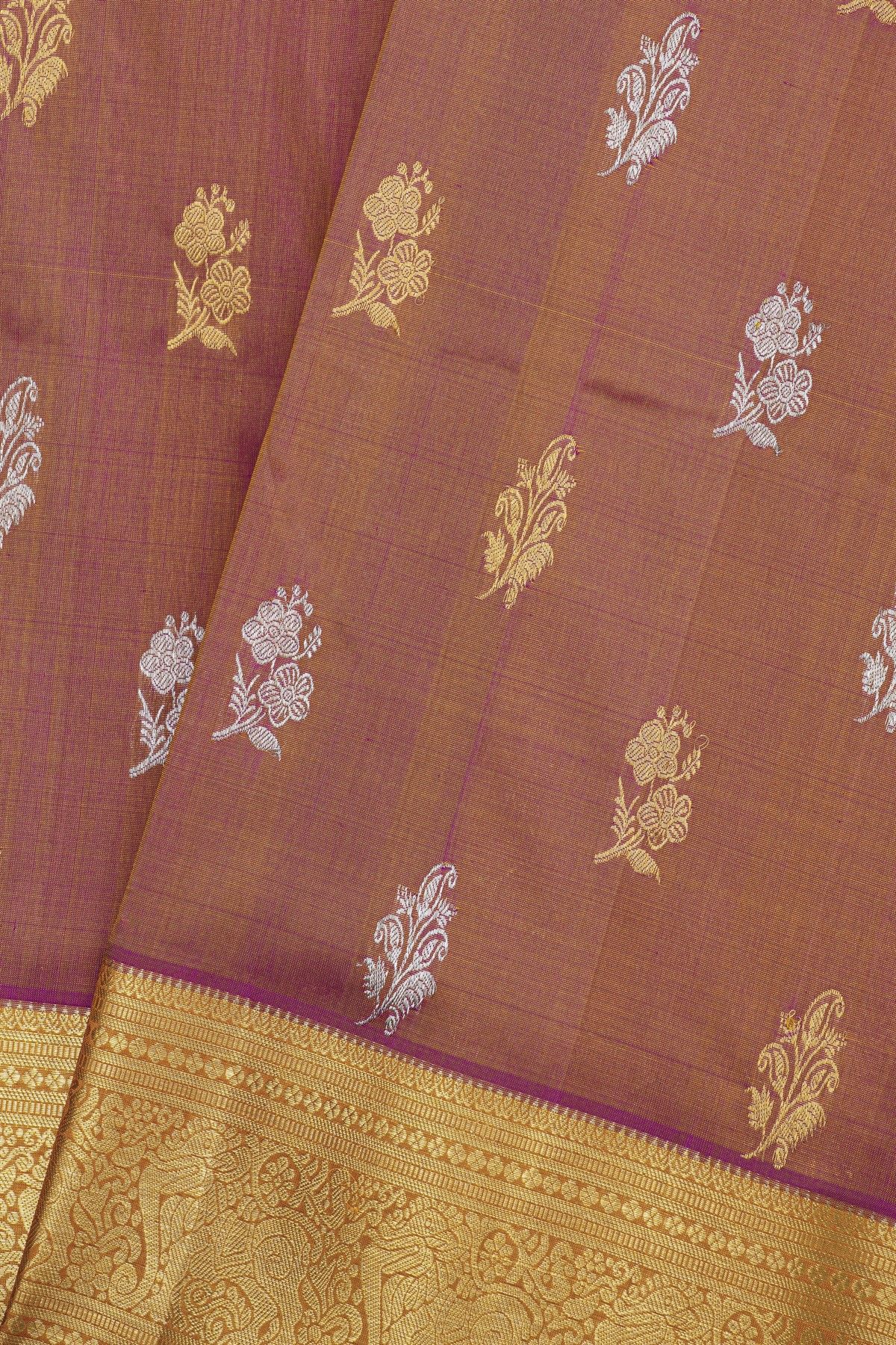 Venkatagiri Silk Mauve Pink And Orange Saree With Florals And Leaves Yallis Border