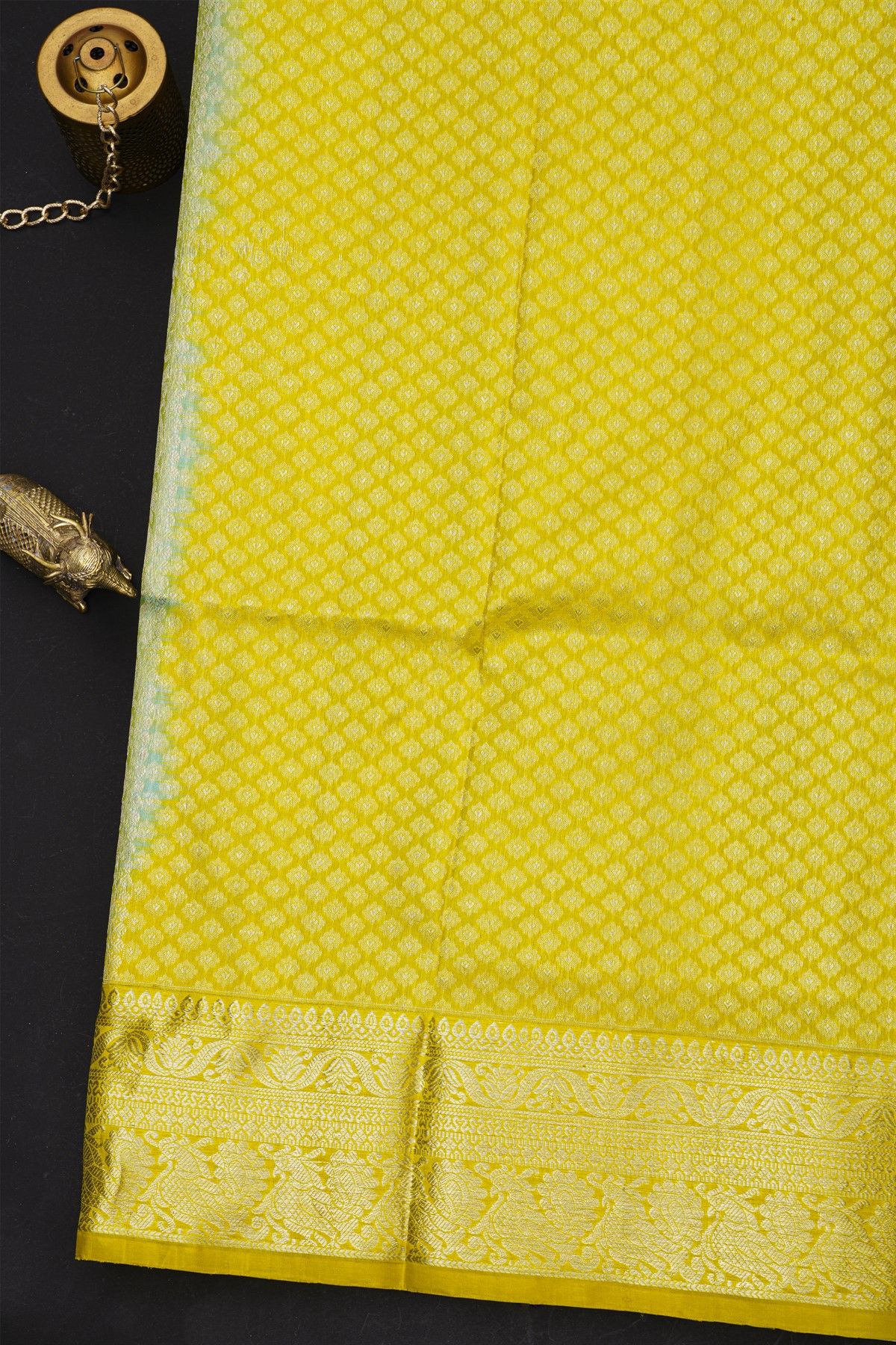 Venkatagiri Silk Mint Green Saree With Florals And Leaves Jaal Birds Border