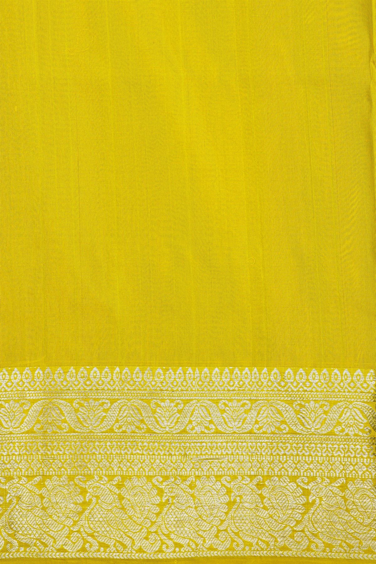 Venkatagiri Silk Mint Green Saree With Florals And Leaves Jaal Birds Border
