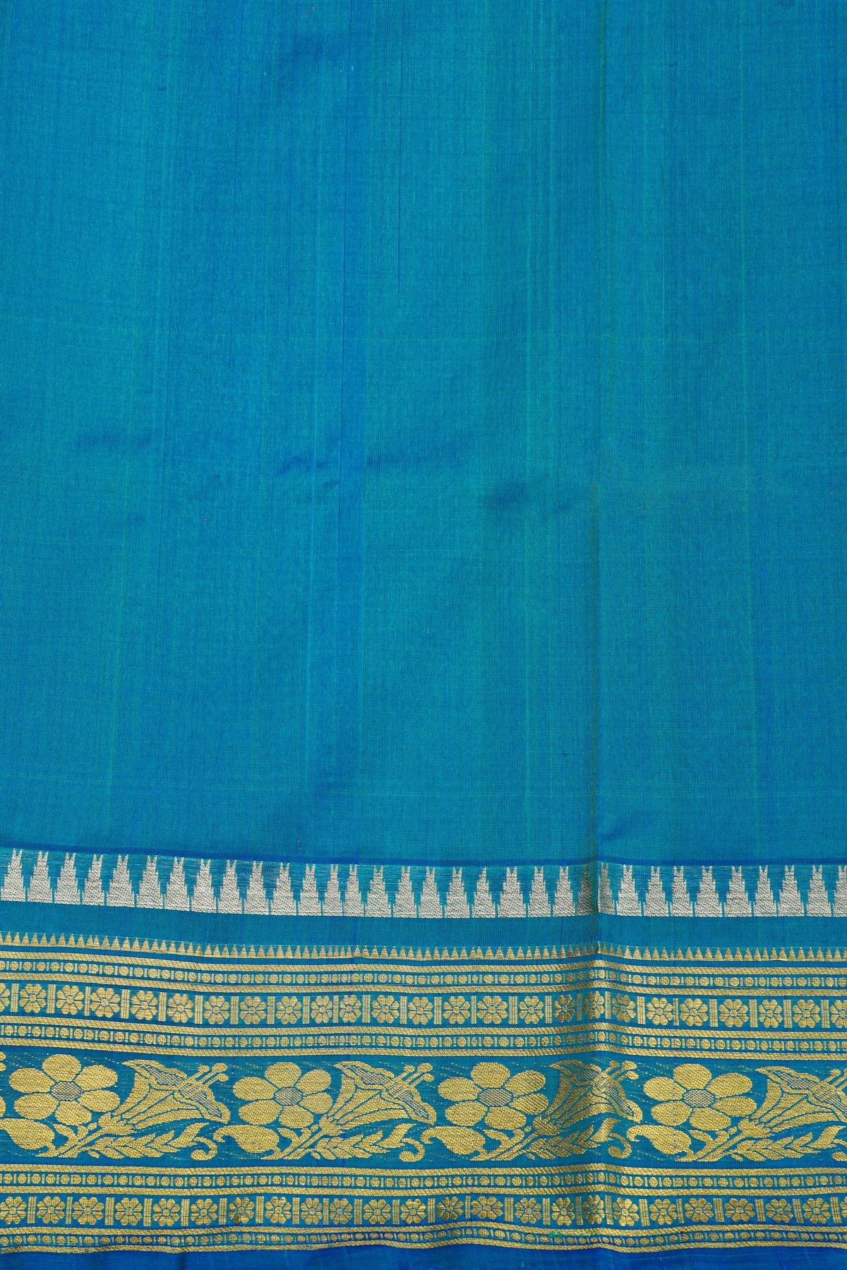 Venkatagiri Silk Sea Green Saree With Floral And Leaves Border