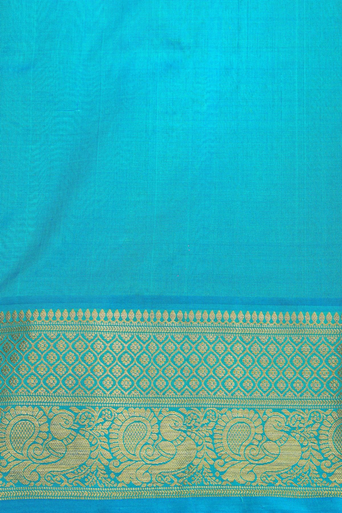 Venkatagiri Silk Mint Green Saree With Florals And Peacocks Border