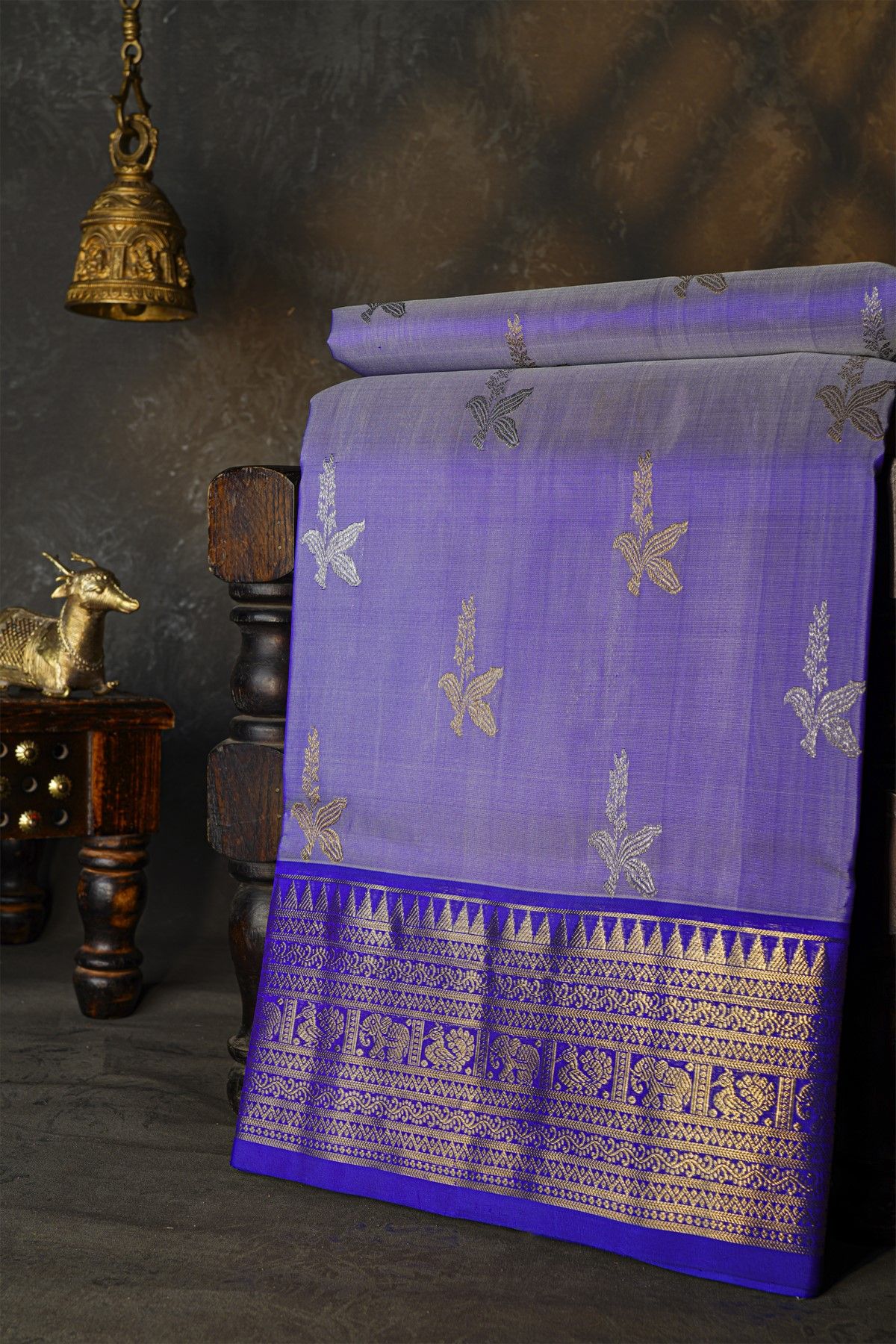 Venkatagiri Silk Lavender Saree With Peacock And Elephant Border