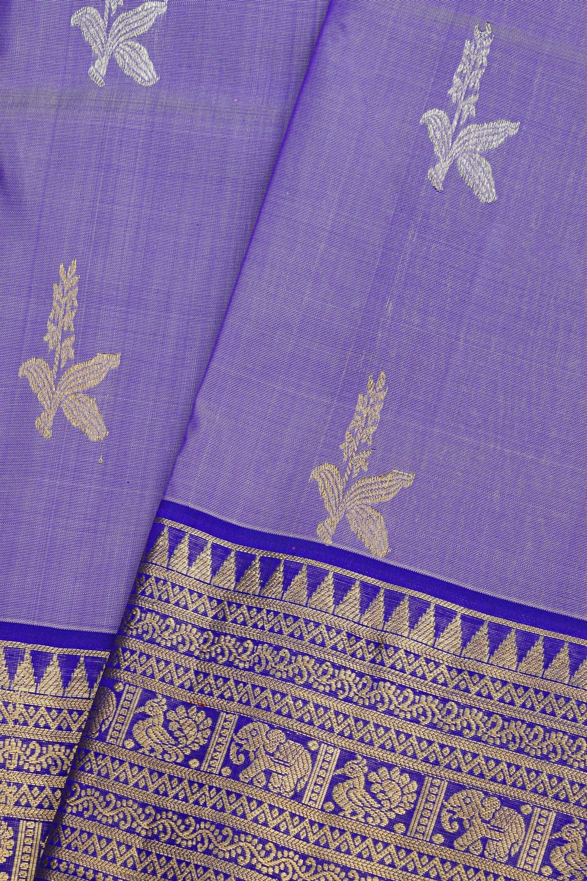 Venkatagiri Silk Lavender Saree With Peacock And Elephant Border