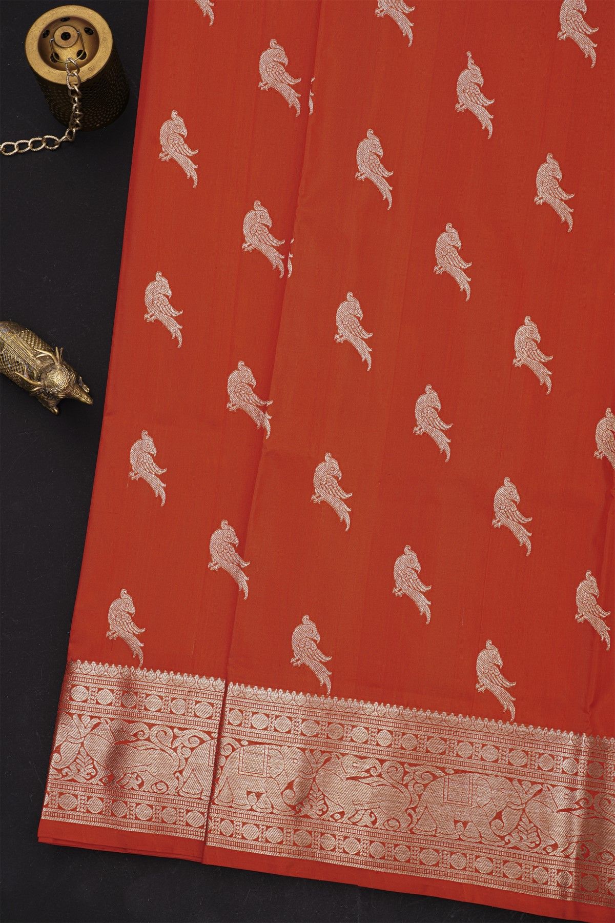 Venkatagiri Silk Red Saree With Elephants And Yali Border
