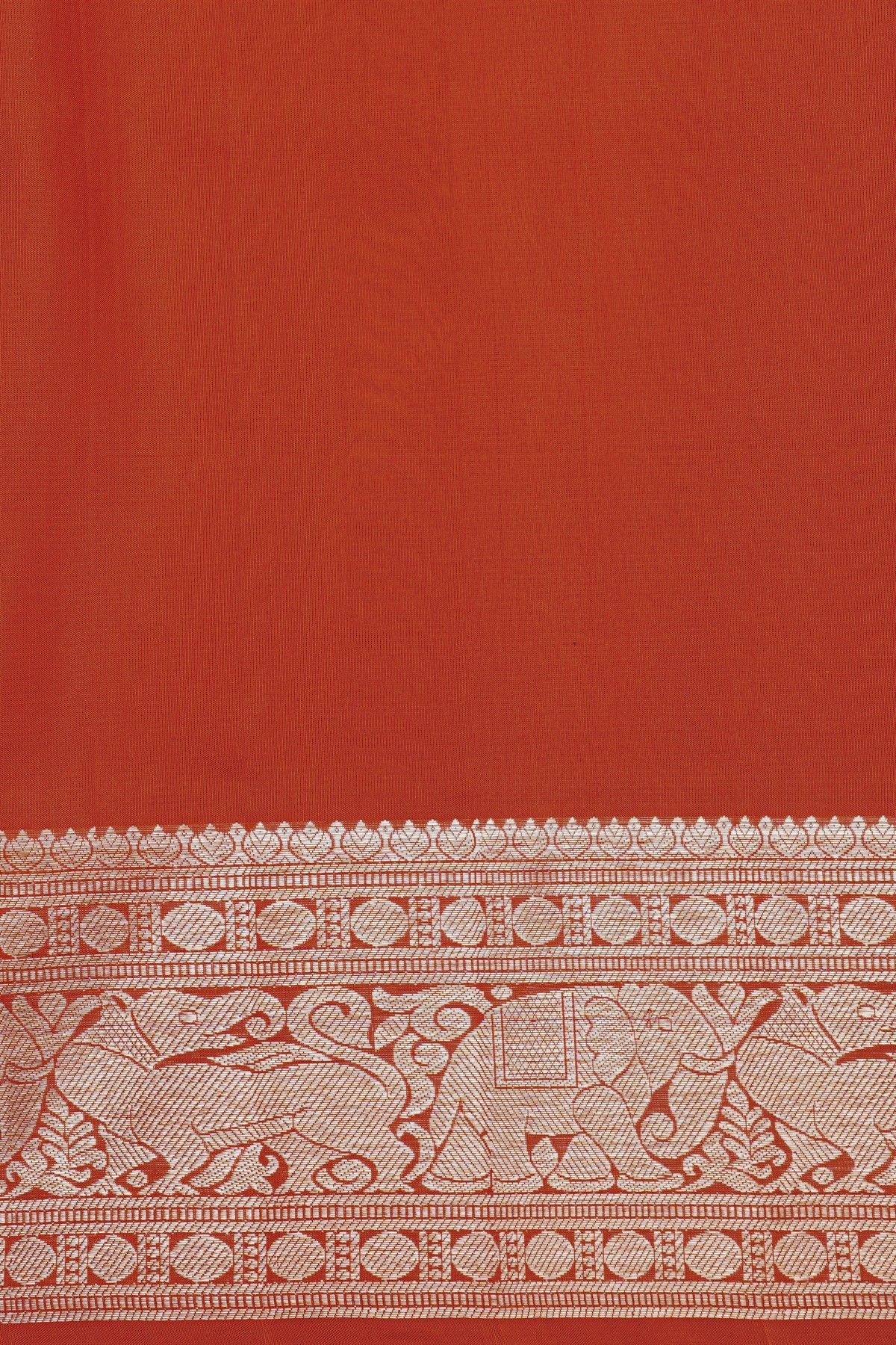 Venkatagiri Silk Red Saree With Elephants And Yali Border