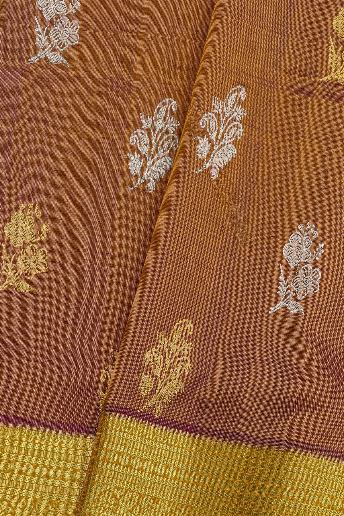 Venkatagiri Silk Rust Orange Saree With Florals And Buttis Body