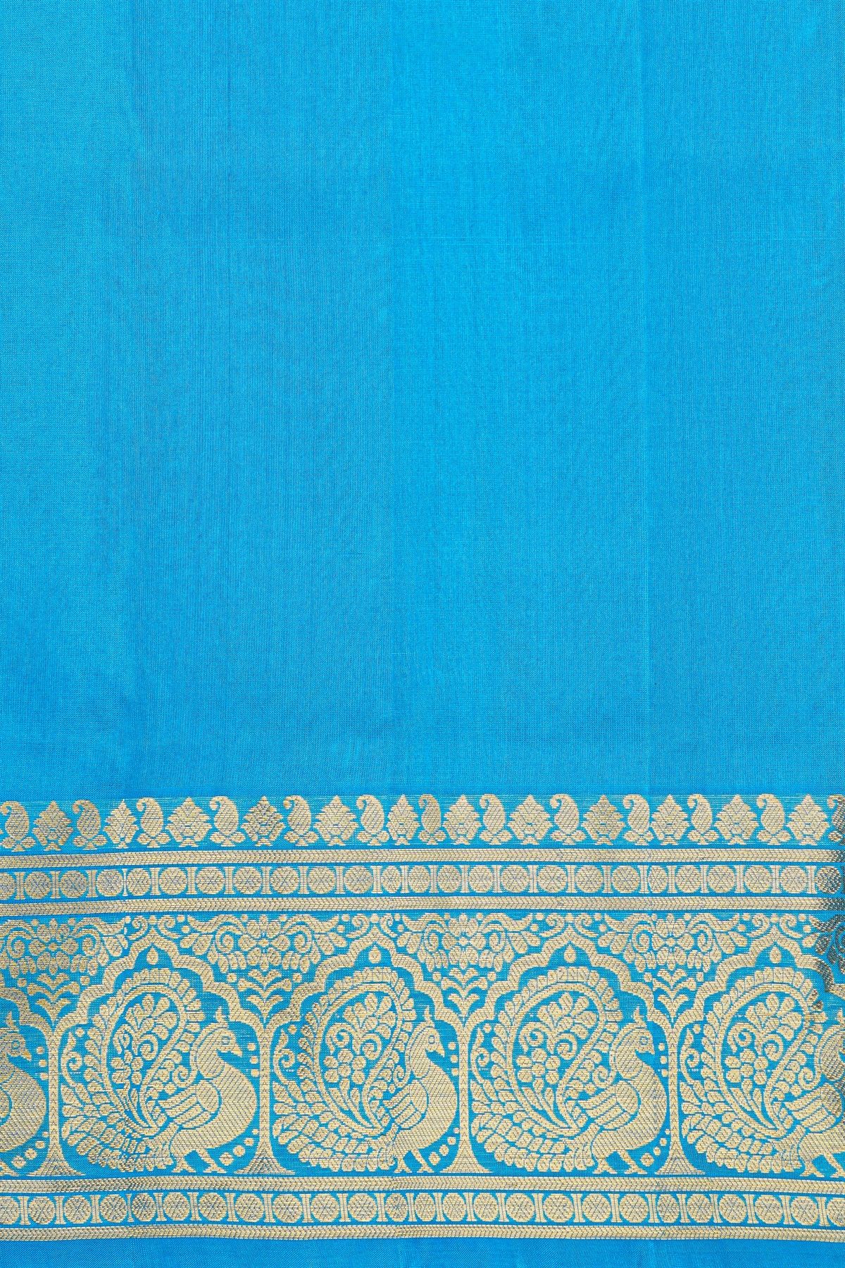 Venkatagiri Silk Royal Blue Saree With Florals And Peacock Buttis Body