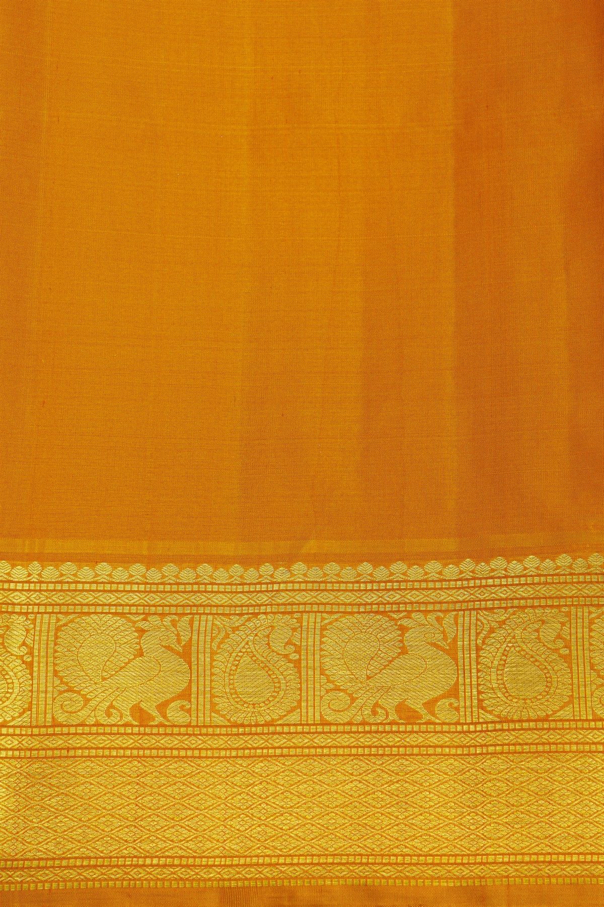 Venkatagiri Silk Peach Orange Saree With Floral And Leaf Body