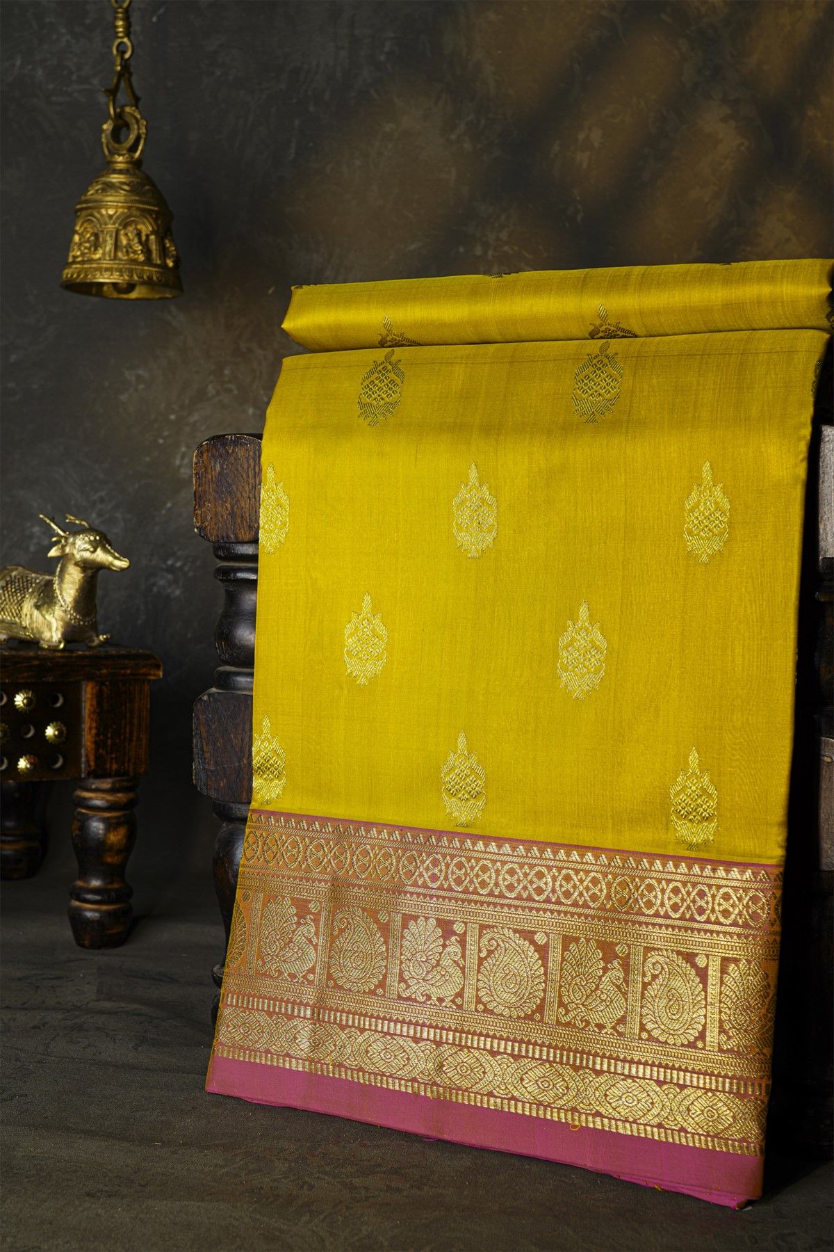 Venkatagiri Silk Mehendi Green Saree With Peacock And Floral Zari Border